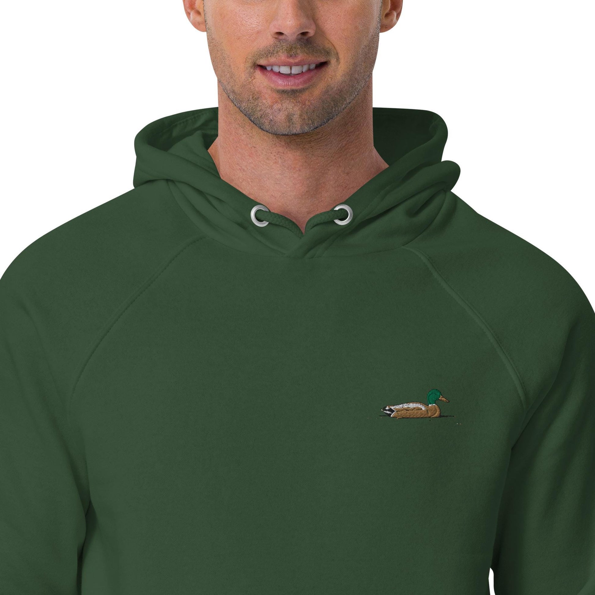 Mallard Duck Embroidered Hoodie | Unisex Eco Raglan Jacket | Comfortable & Stylish Duck Sweatshirt for Nature Lovers