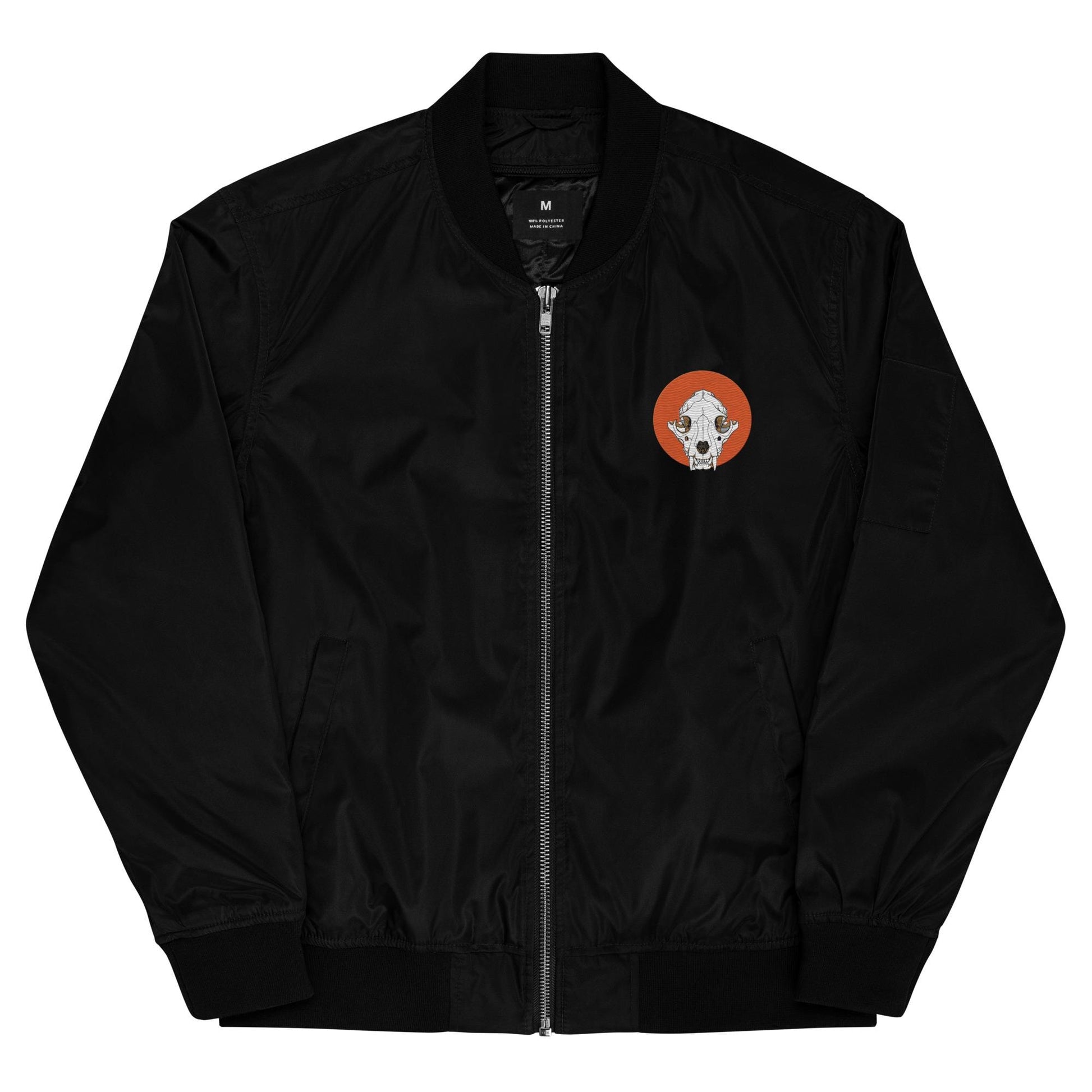 Mountain Lion Skull Embroidered Bomber Jacket | Animal Skull Embroidery Design