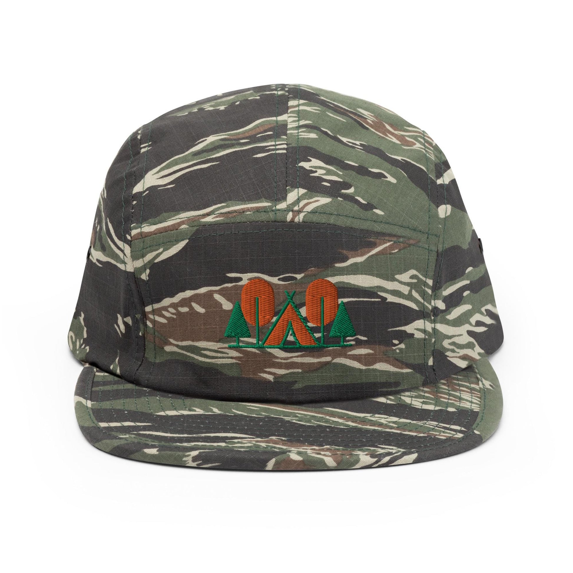 Camp Themed Five Panel Hat | Embroidered Outdoor Lover's Cap | Ideal Gift for Camping Enthusiasts & Adventures