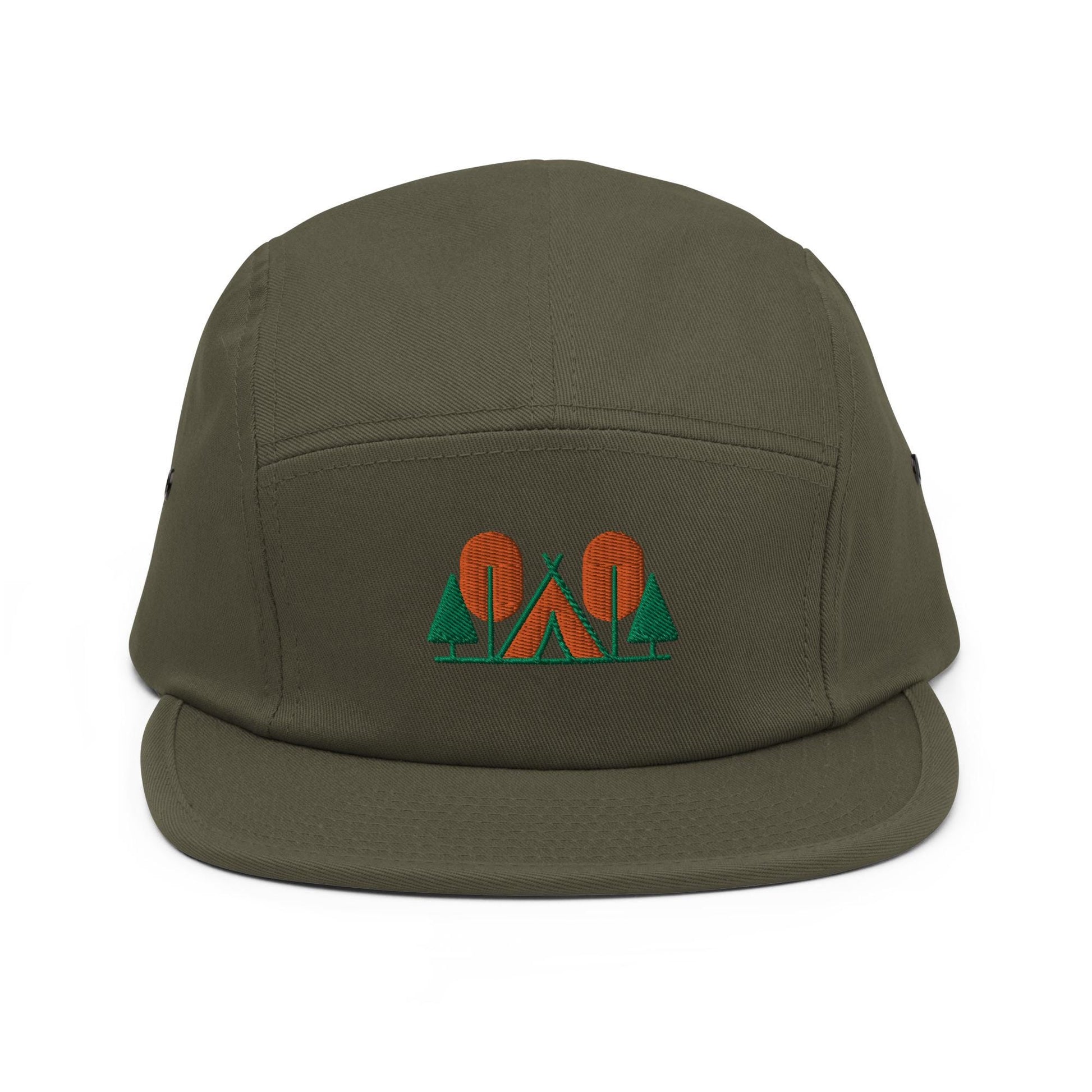 Camp Themed Five Panel Hat | Embroidered Outdoor Lover's Cap | Ideal Gift for Camping Enthusiasts & Adventures