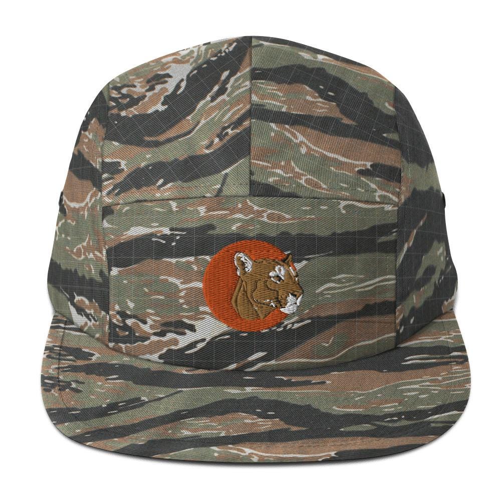 Five Panel Camp Hat | Embroidered Mountain Lion Design | Animal Print Cap for Adventure Lovers & Outdoor Enthusiasts