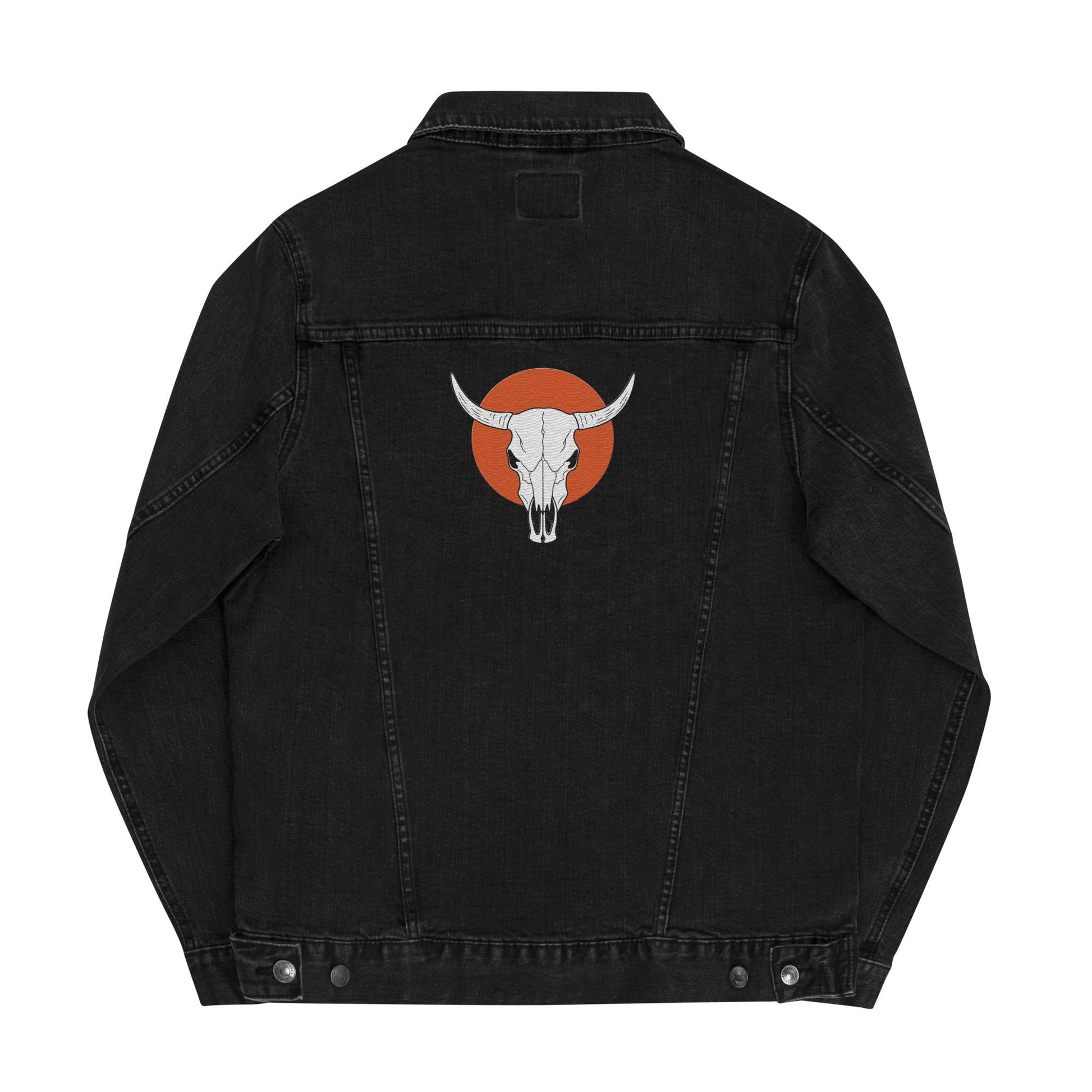 Denim Jacket with Embroidered Cow Skull | Unisex Trucker Jacket | Western Style | Unique Embroidered Design