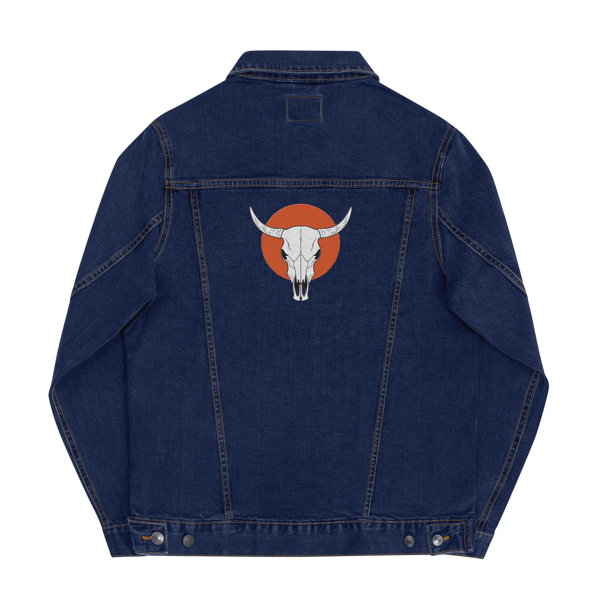Denim Jacket with Embroidered Cow Skull | Unisex Trucker Jacket | Western Style | Unique Embroidered Design