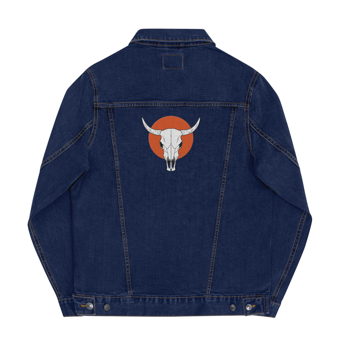 Denim Jacket with Embroidered Cow Skull | Unisex Trucker Jacket | Western Style | Unique Embroidered Design