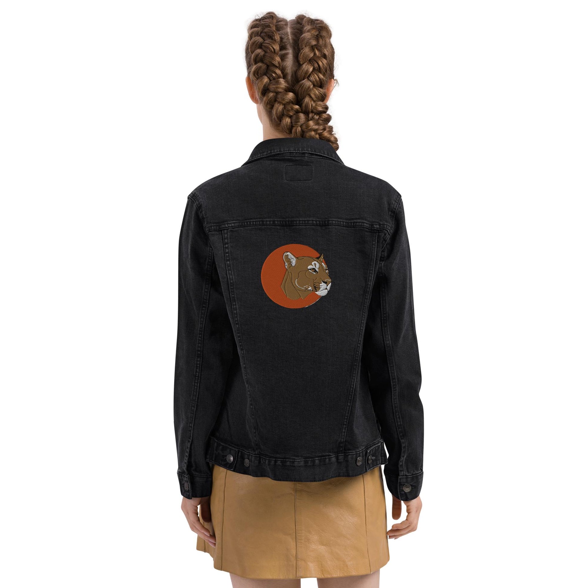 Denim Jacket | Embroidered Mountain Lion Skull Trucker | Unisex Skull Jacket | Unique & Stylish Denim Outerwear