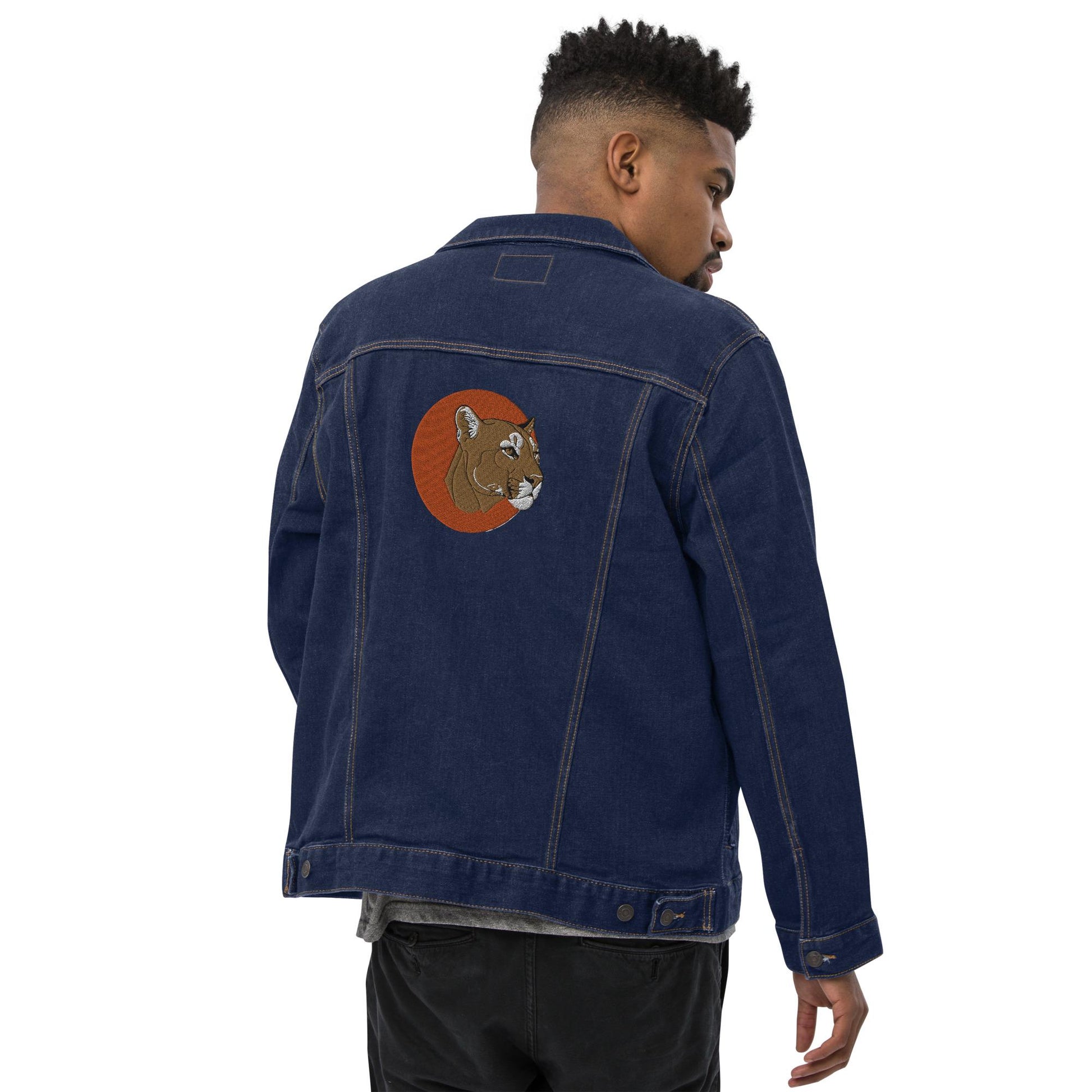 Denim Jacket | Embroidered Mountain Lion Skull Trucker | Unisex Skull Jacket | Unique & Stylish Denim Outerwear