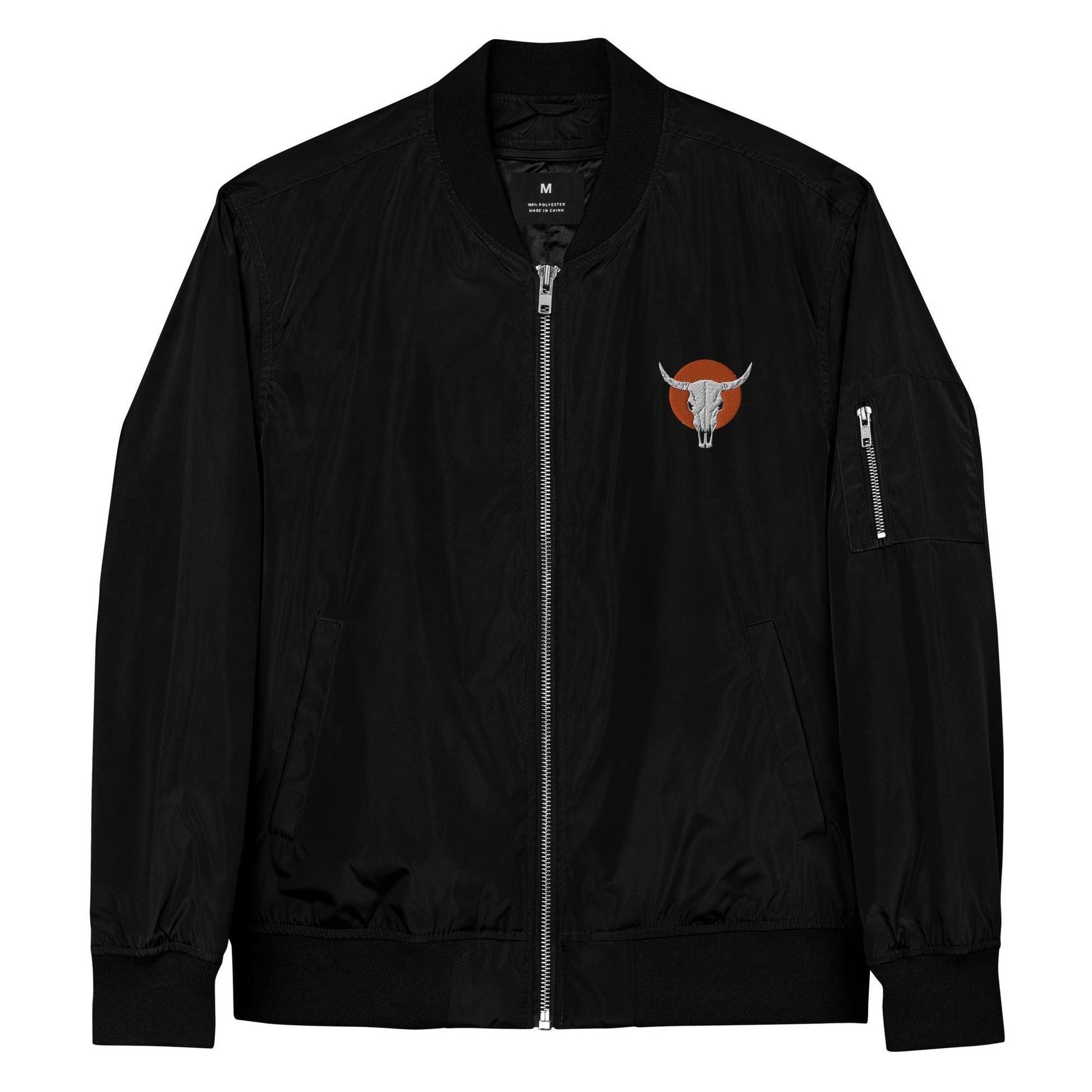 Bomber Jacket | Cow Skull Embroidered Premium Recycled Jacket | Unique Vintage Fashion Outerwear for Eco-Friendly Style