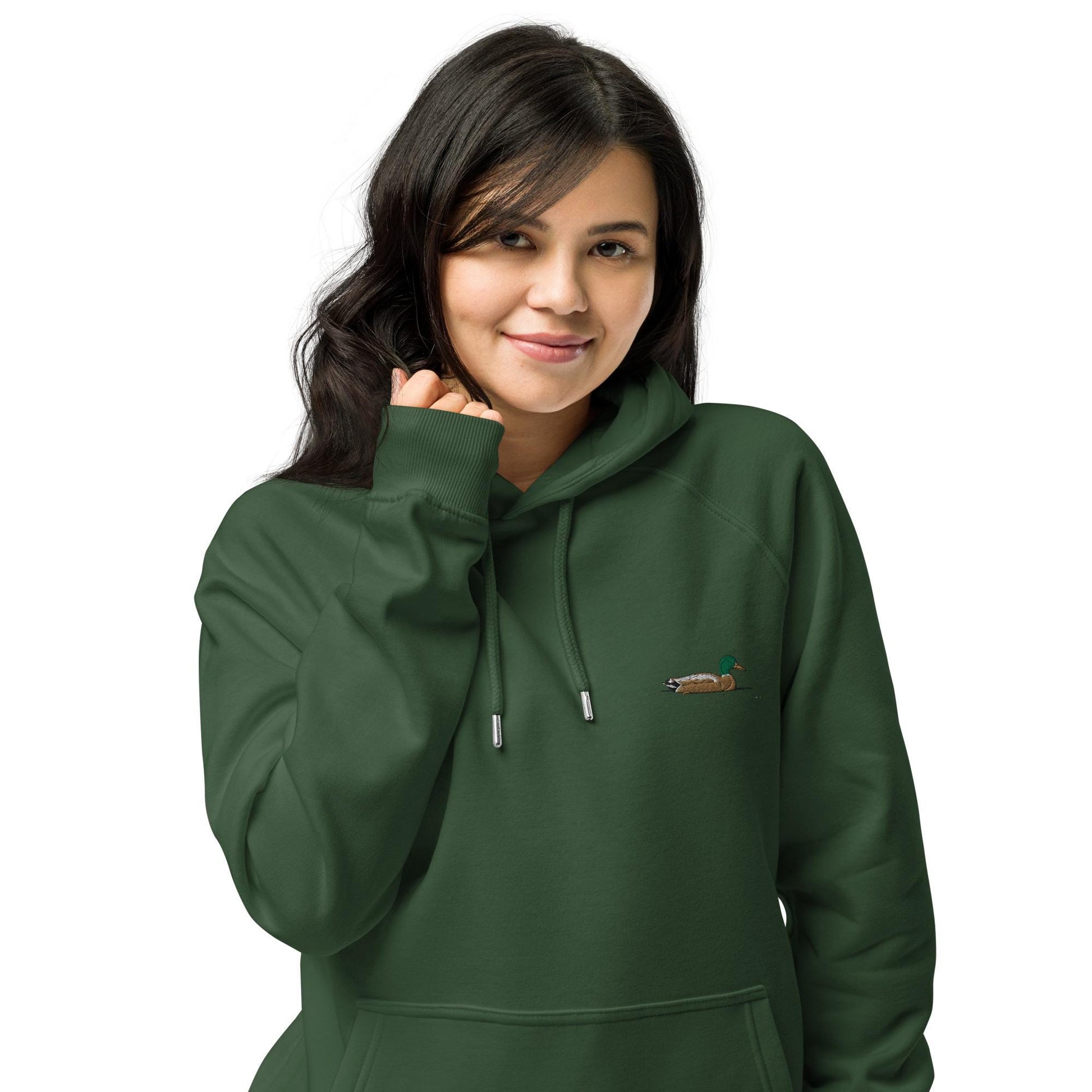 Mallard Duck Embroidered Hoodie | Unisex Eco Raglan Jacket | Comfortable & Stylish Duck Sweatshirt for Nature Lovers
