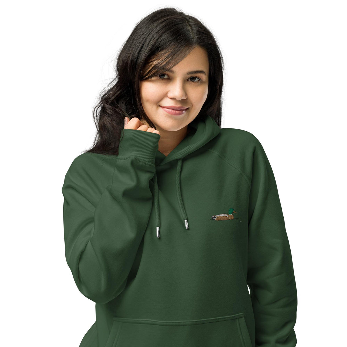 Mallard Duck Embroidered Hoodie | Unisex Eco Raglan Jacket | Comfortable & Stylish Duck Sweatshirt for Nature Lovers