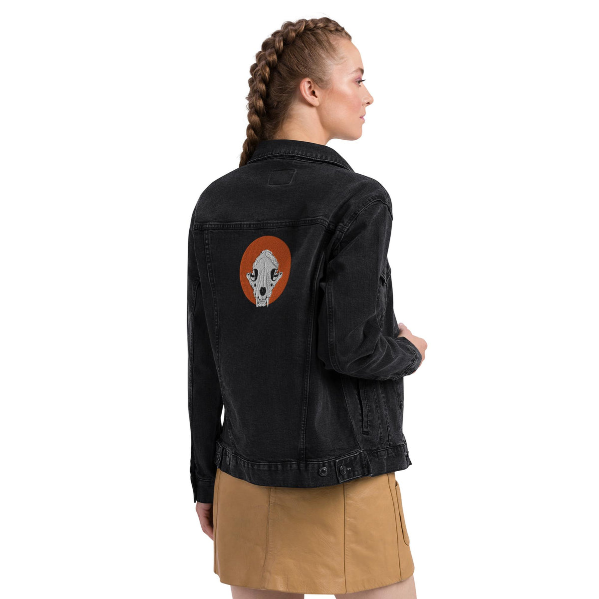 Embroidered Denim Mountain Lion Skull Jacket | Unisex Trucker Jean Jacket | Unique Skull Embroidery Design