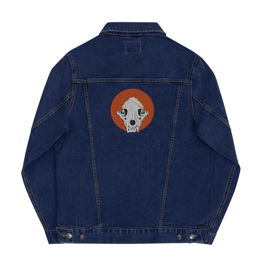 Embroidered Denim Mountain Lion Skull Jacket | Unisex Trucker Jean Jacket | Unique Skull Embroidery Design