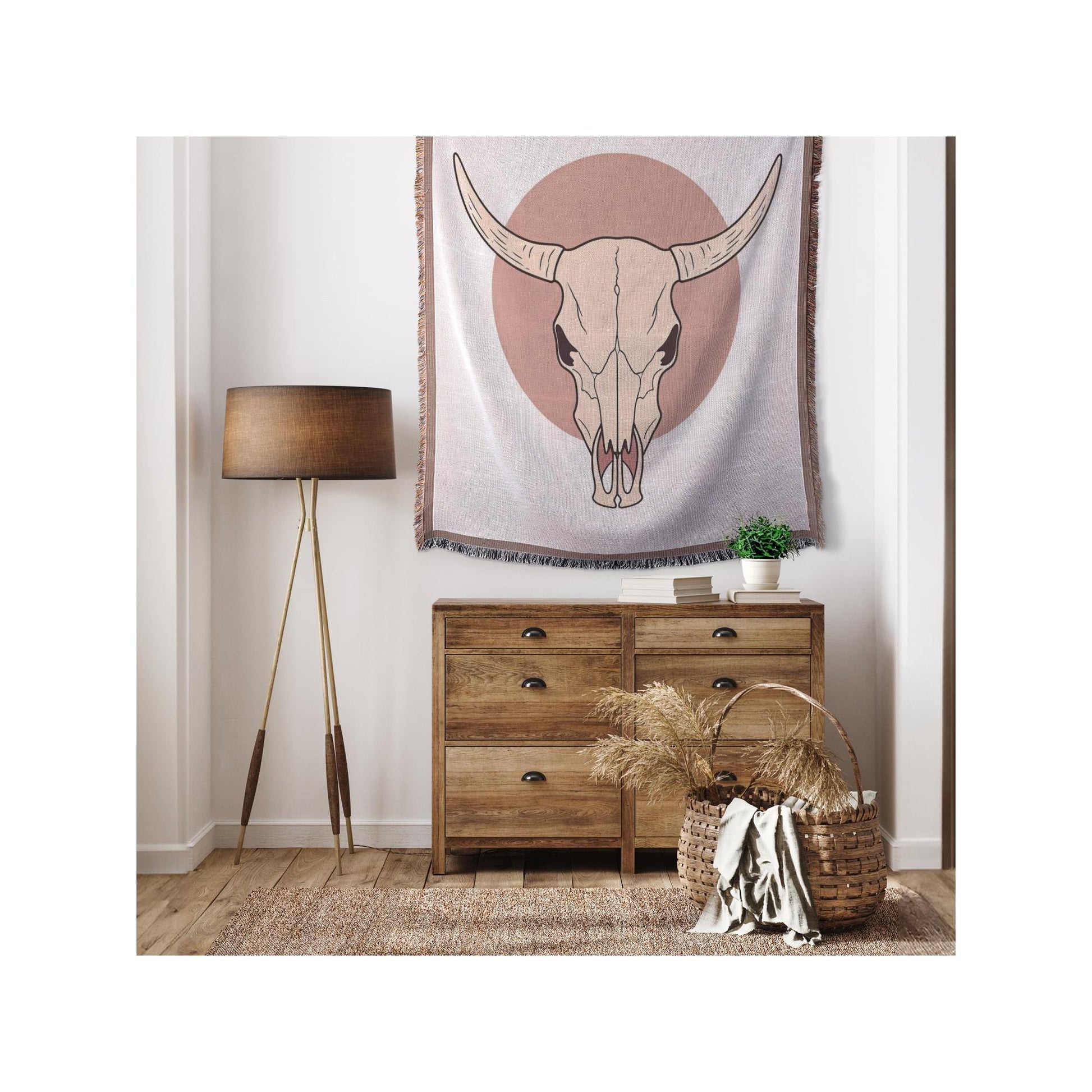 Throw Blanket | Woven Cow Skull Design | Western Decor | Cozy Home Accessory | Unique Gift Idea for Rustic Style
