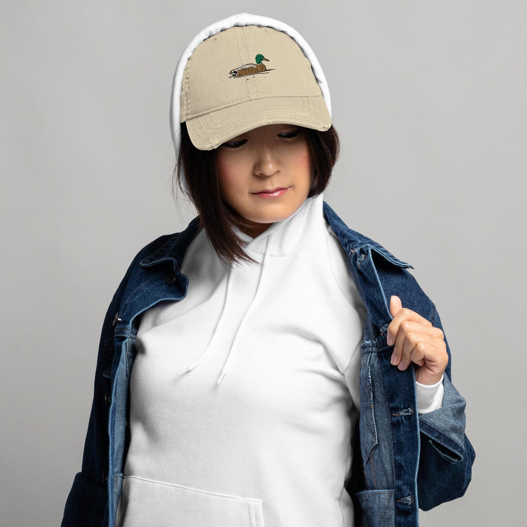Dad Hat | Mallard Duck Embroidered Distressed Cap | Vintage Style Adjustable Hat for Outdoor Lovers & Nature Enthusiasts