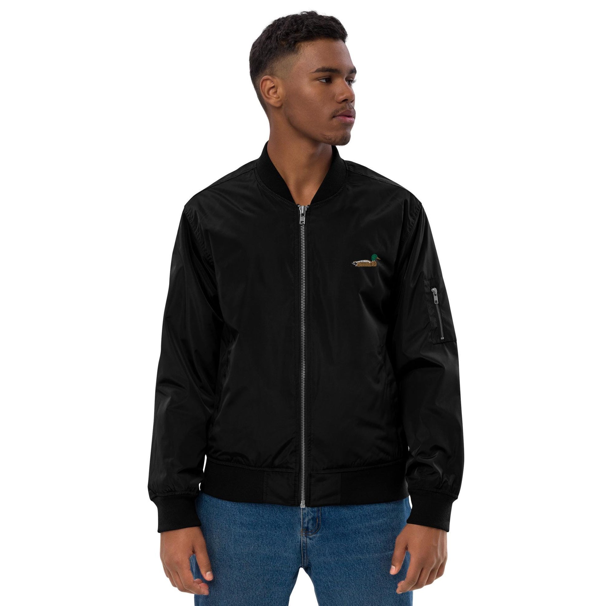 Bomber Jacket | Embroidered Mallard Duck Design | Eco-Friendly Premium Recycled Fabric | Stylish & Unique Outerwear