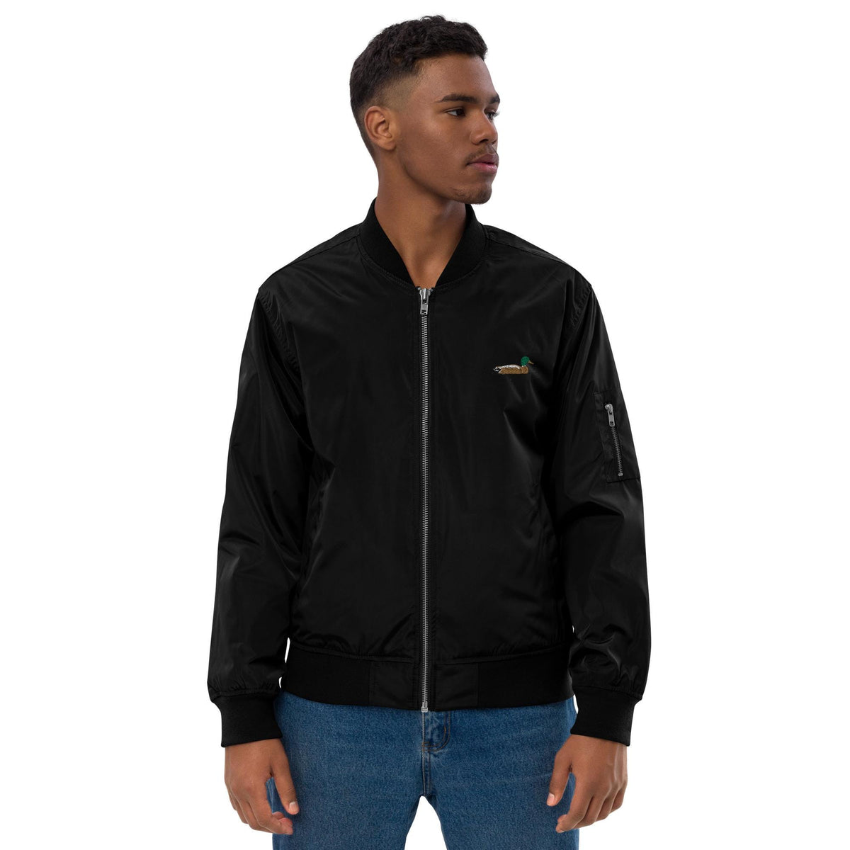 Bomber Jacket | Embroidered Mallard Duck Design | Eco-Friendly Premium Recycled Fabric | Stylish & Unique Outerwear