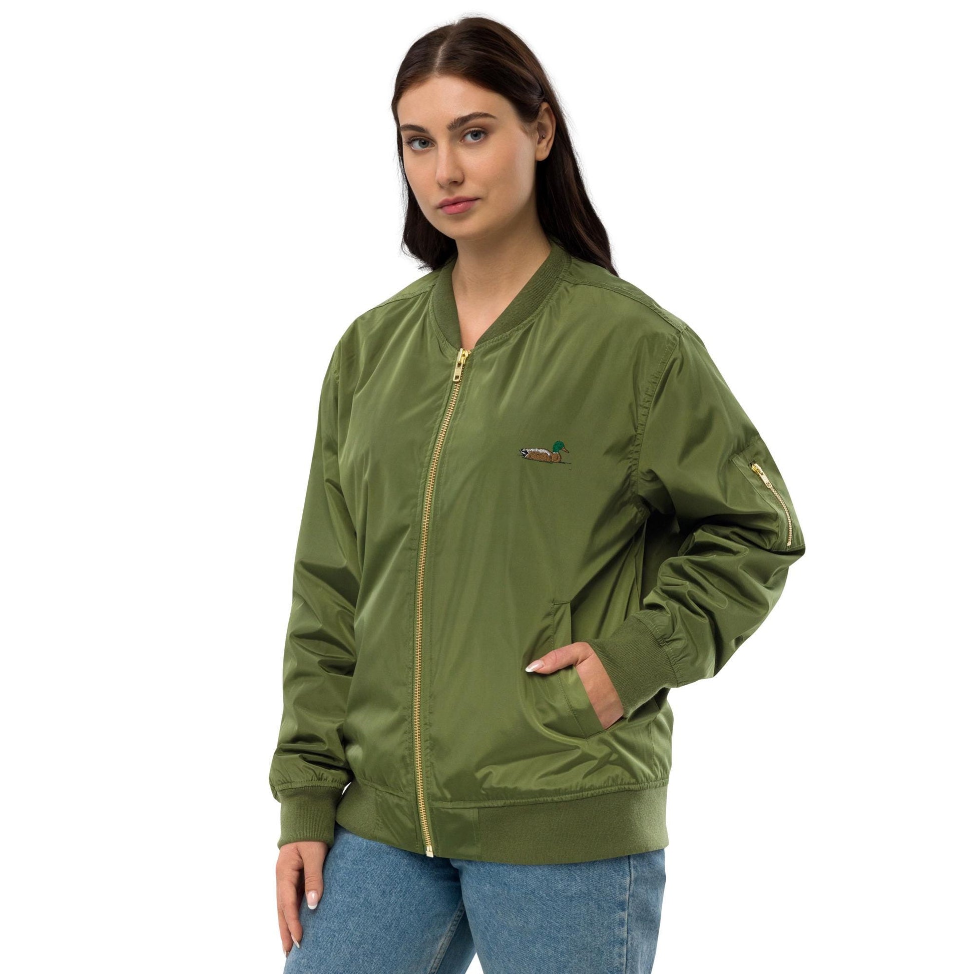 Bomber Jacket | Embroidered Mallard Duck Design | Eco-Friendly Premium Recycled Fabric | Stylish & Unique Outerwear