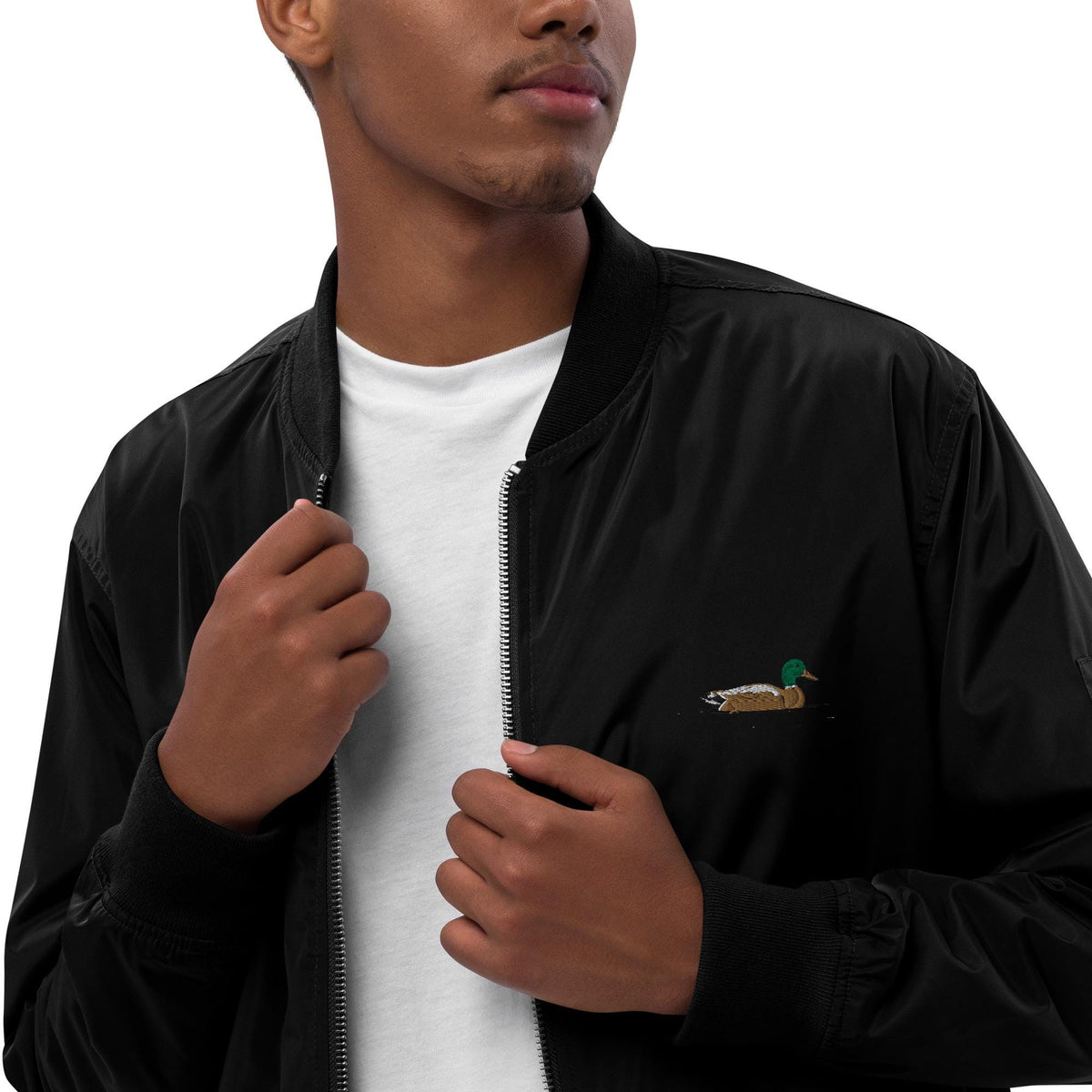 Bomber Jacket | Embroidered Mallard Duck Design | Eco-Friendly Premium Recycled Fabric | Stylish & Unique Outerwear