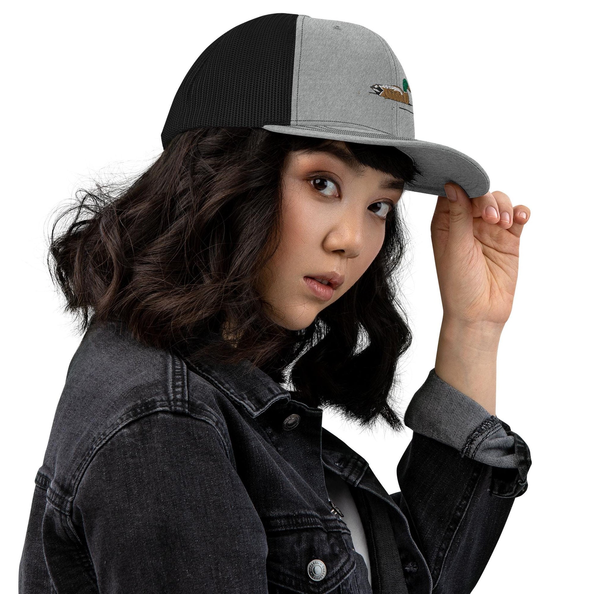 Embroidered Trucker Cap | Mallard Duck Design | Animal Print Duck Hat for Outdoors & Casual Wear