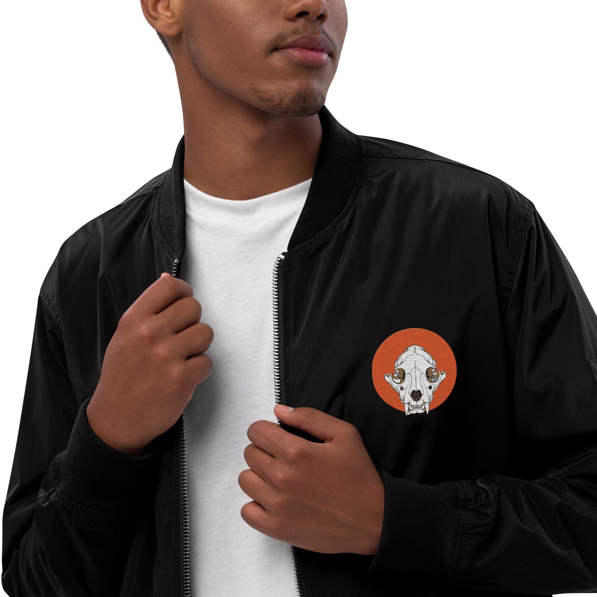 Mountain Lion Skull Embroidered Bomber Jacket | Animal Skull Embroidery Design