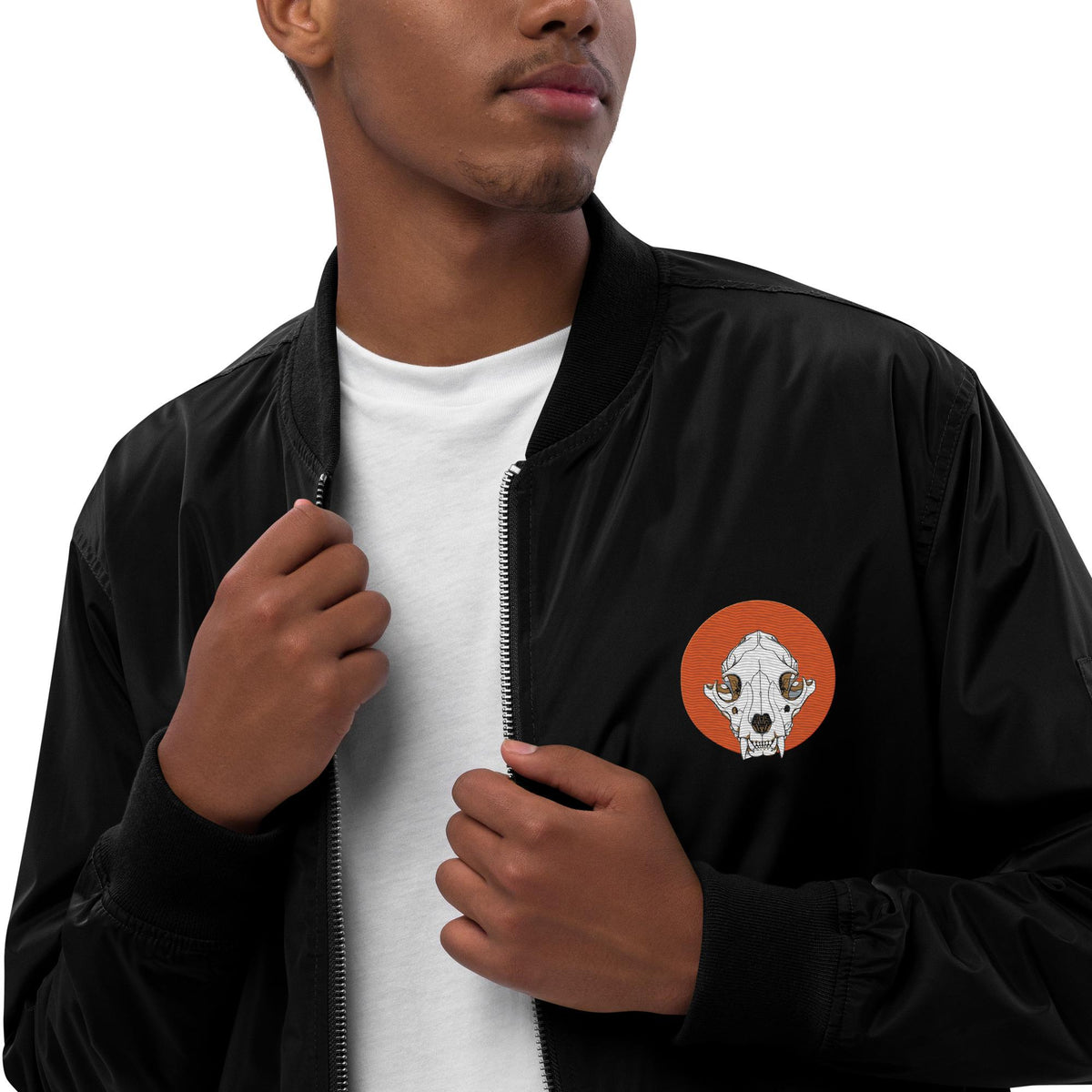 Mountain Lion Skull Embroidered Bomber Jacket | Animal Skull Embroidery Design