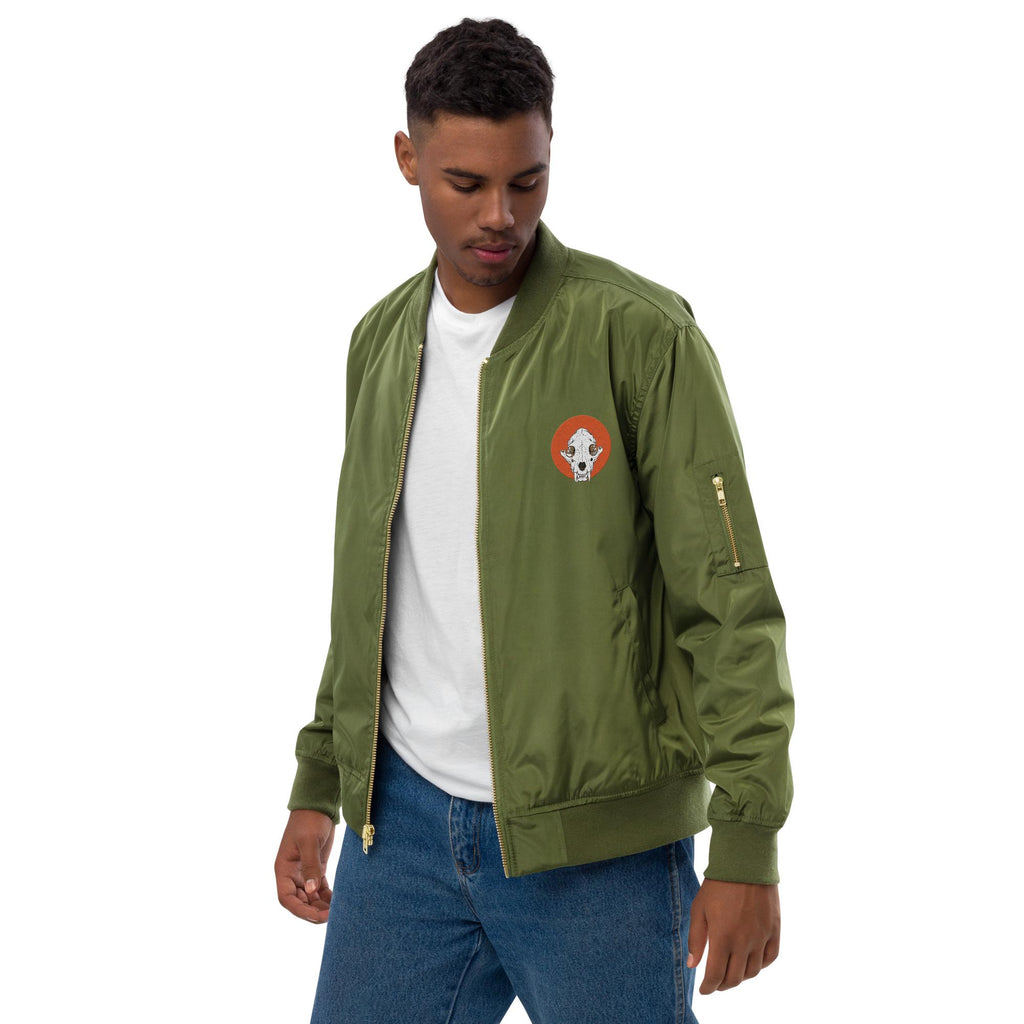 Mountain Lion Skull Embroidered Bomber Jacket | Animal Skull Embroidery Design