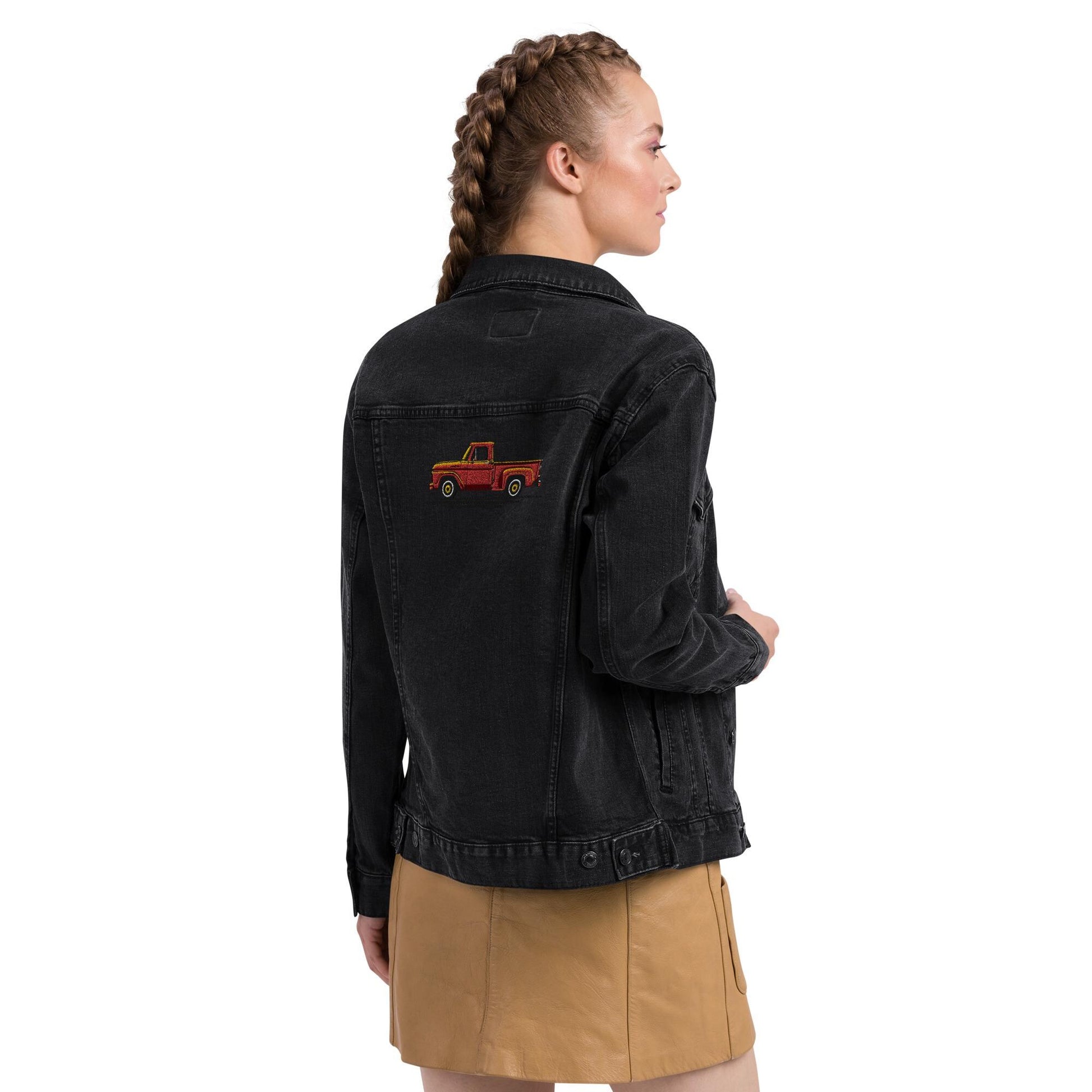 1963 Ford Embroidered Denim Jacket | Unisex Jean Trucker Jacket for Truck Lovers | Vintage Style Apparel