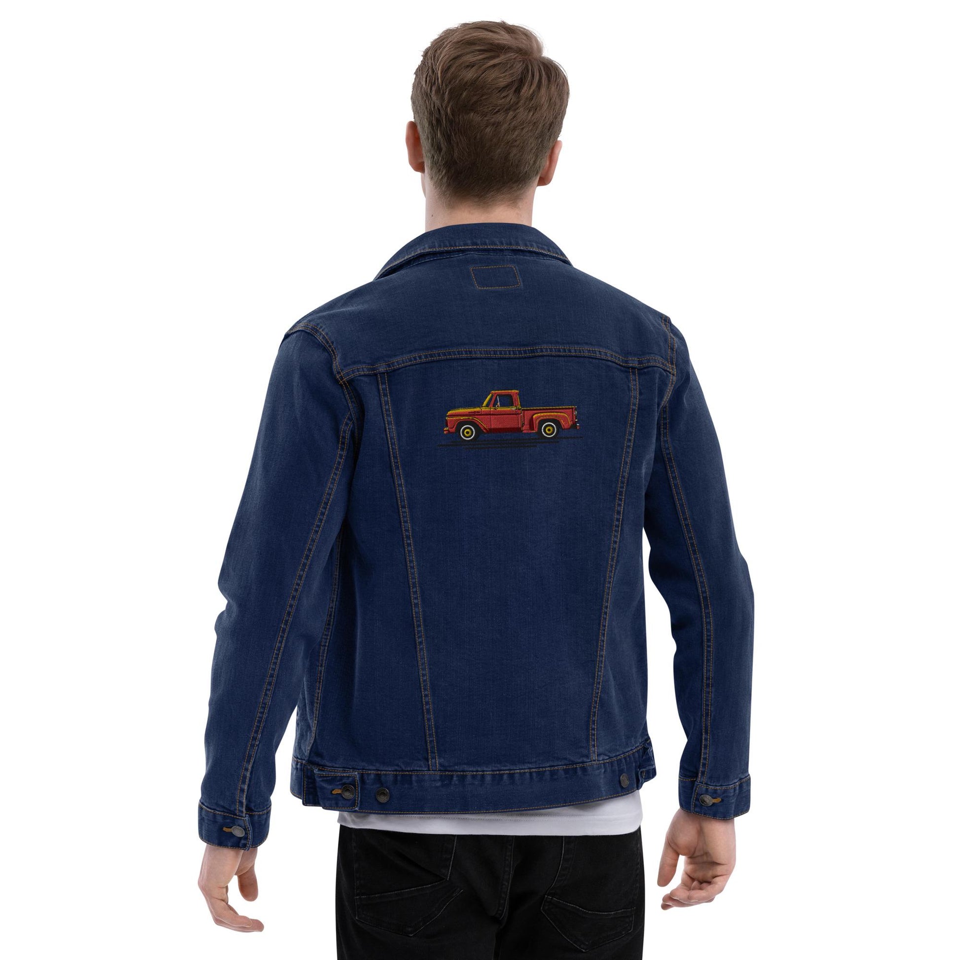1963 Ford Embroidered Denim Jacket | Unisex Jean Trucker Jacket for Truck Lovers | Vintage Style Apparel