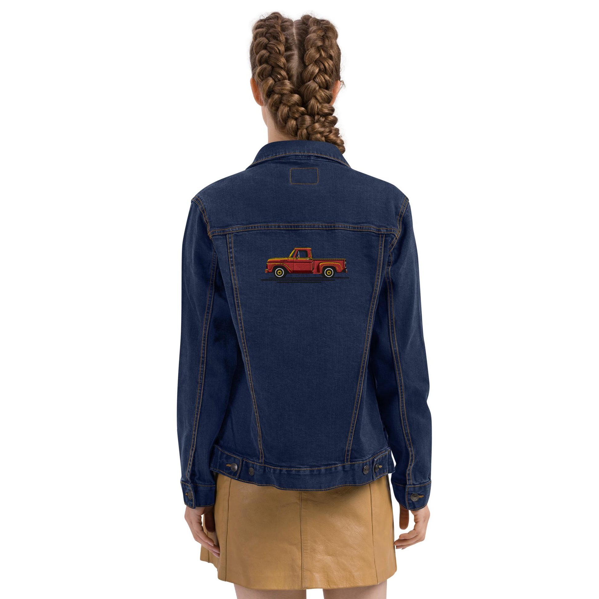 1963 Ford Embroidered Denim Jacket | Unisex Jean Trucker Jacket for Truck Lovers | Vintage Style Apparel