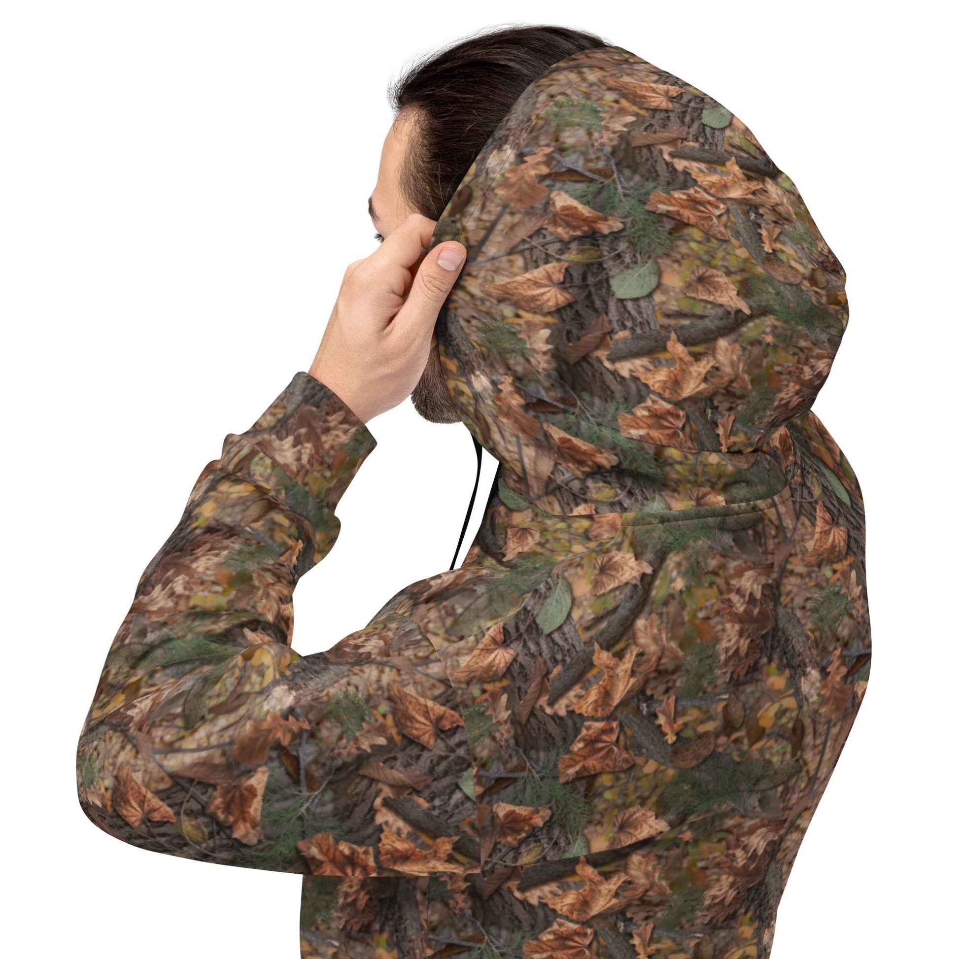 Hoodie | Unisex Woodland Pattern Hoodie | Hunting Style All Over Print | Foliage Camouflage Sweatshirt | Nature Lover Gift