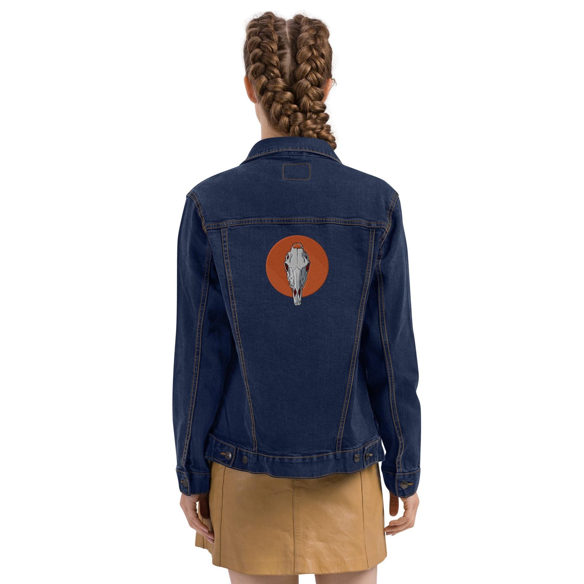Embroidered Horse Skull Denim Jacket | Unisex Trucker Jacket | Unique Skull Design | Trendy Embroidered Outerwear