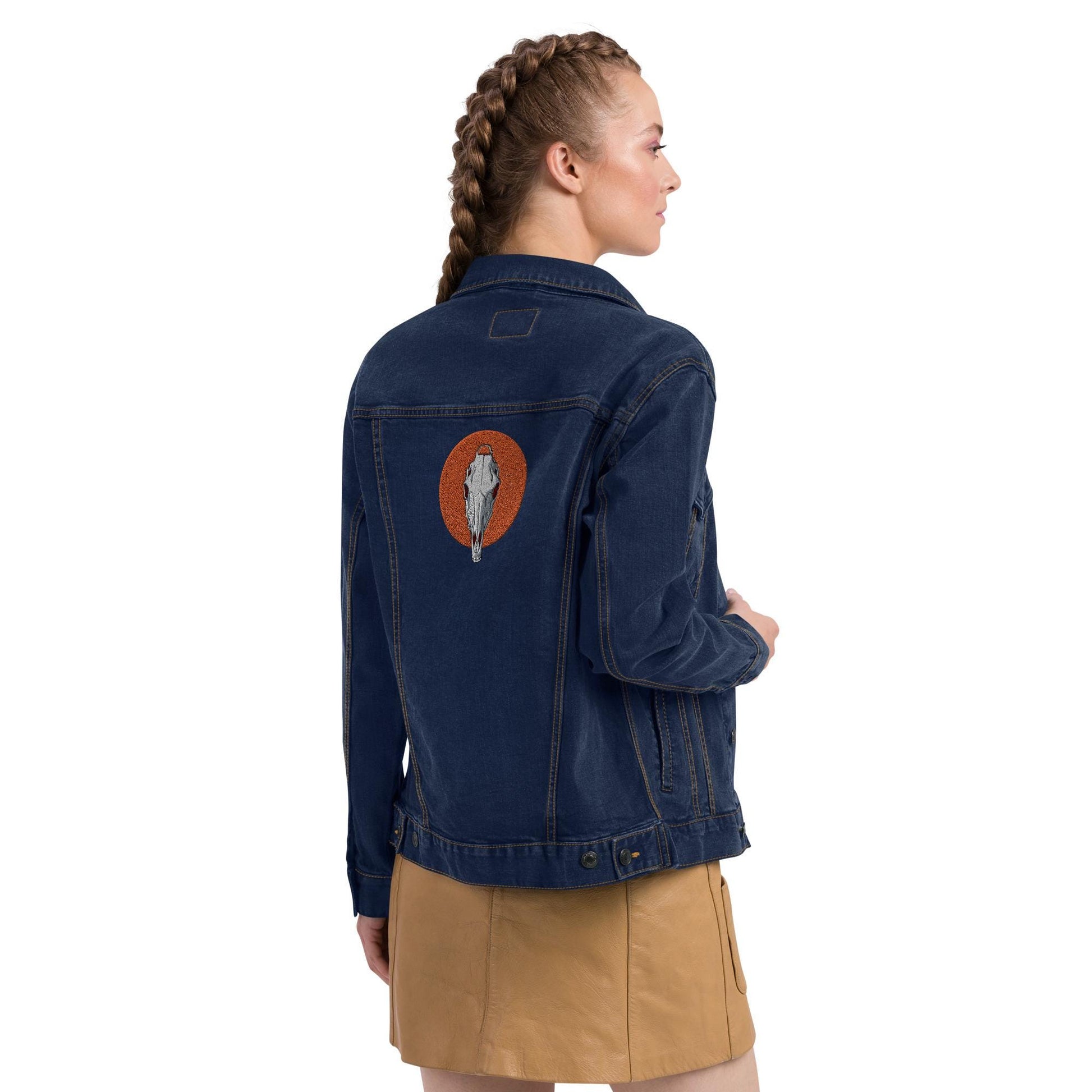Embroidered Horse Skull Denim Jacket | Unisex Trucker Jacket | Unique Skull Design | Trendy Embroidered Outerwear