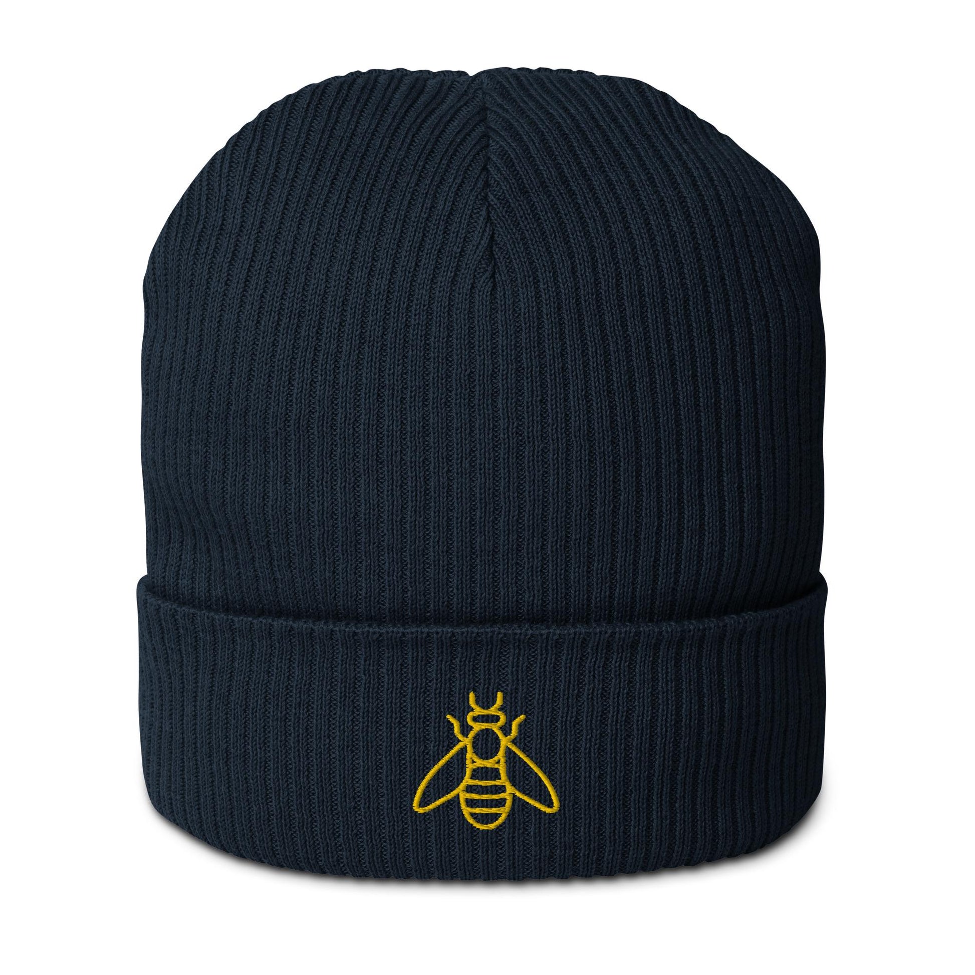 Honeybee Beanie | Organic Ribbed Winter Hat | Embroidered Honeybee Design | Save the Bees Accessories