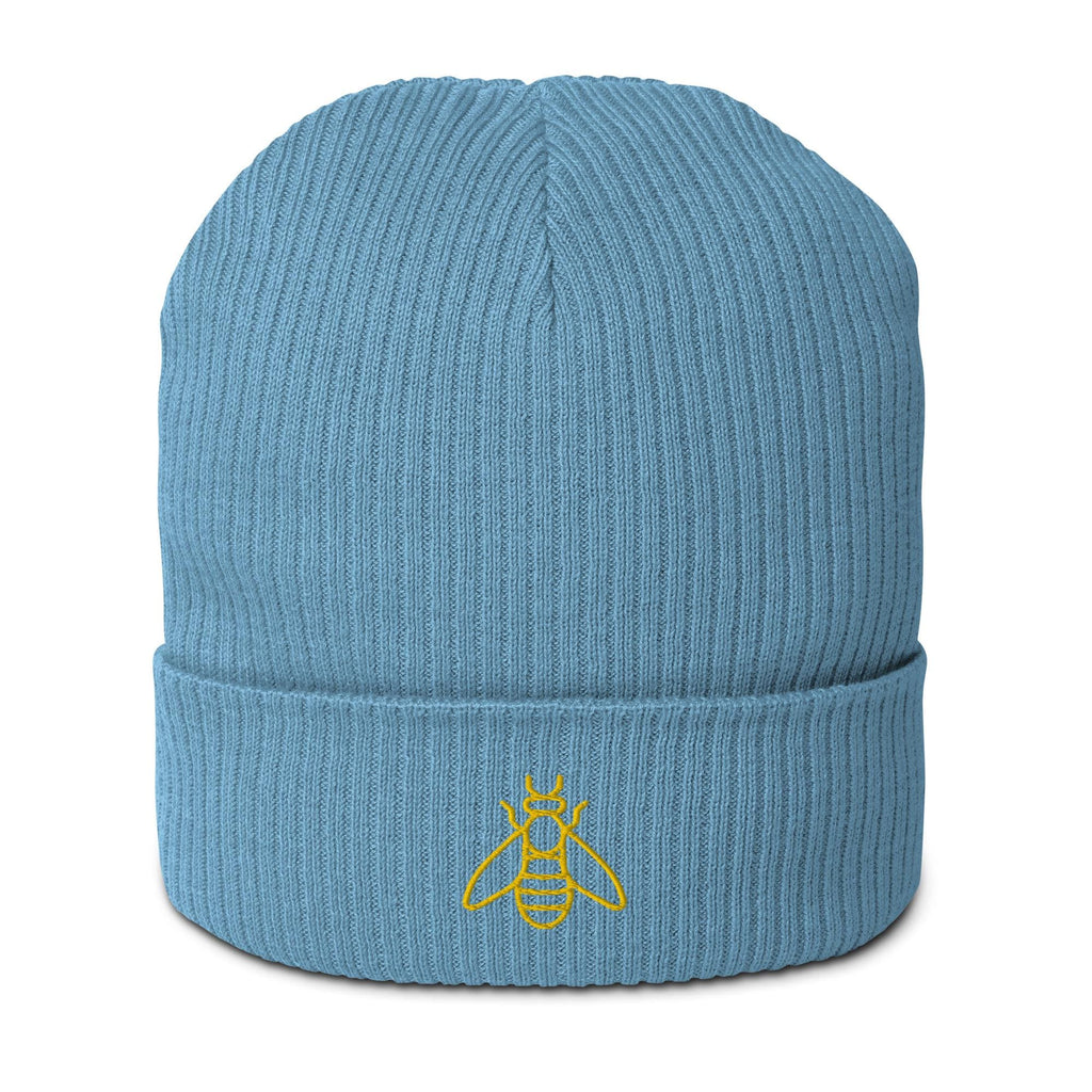 Honeybee Beanie | Organic Ribbed Winter Hat | Embroidered Honeybee Design | Save the Bees Accessories