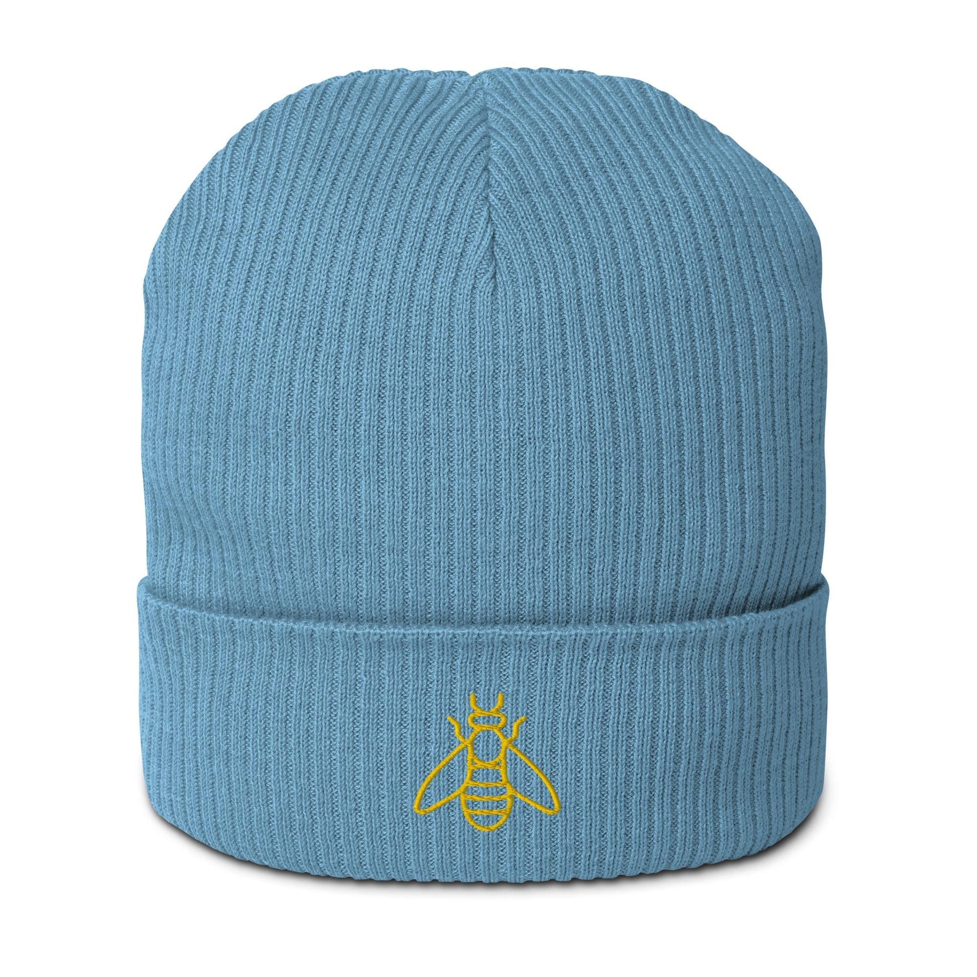 Honeybee Beanie | Organic Ribbed Winter Hat | Embroidered Honeybee Design | Save the Bees Accessories