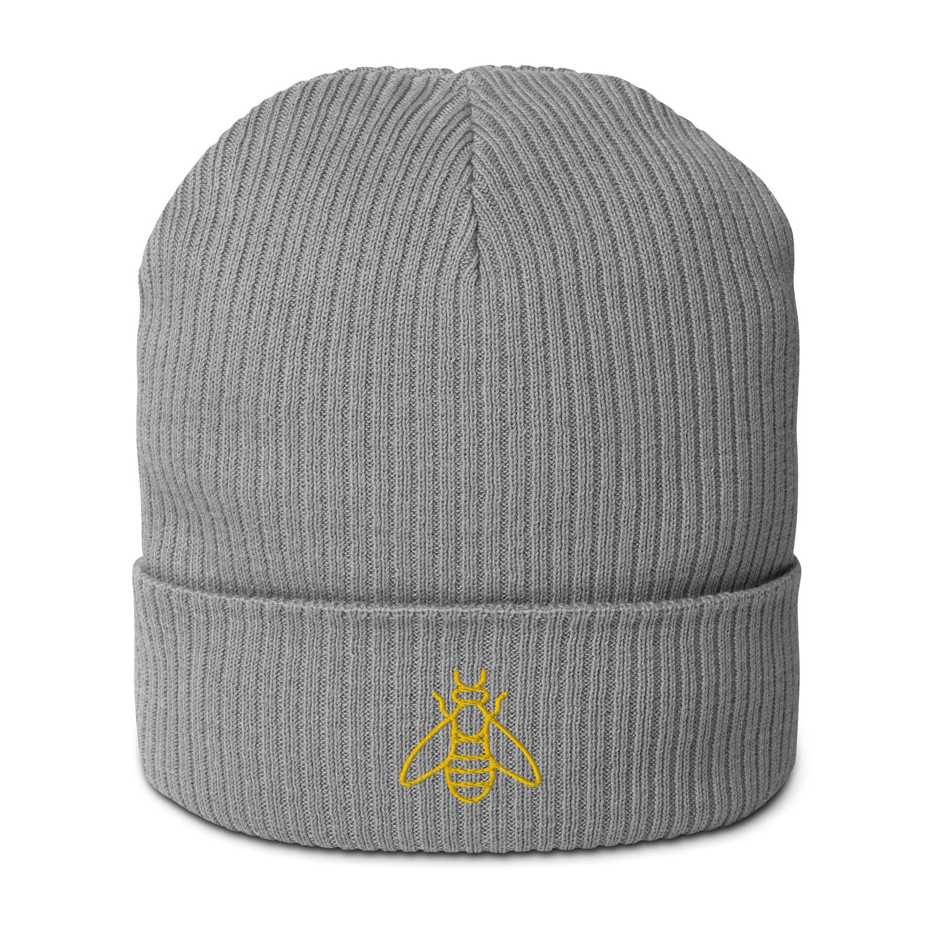 Honeybee Beanie | Organic Ribbed Winter Hat | Embroidered Honeybee Design | Save the Bees Accessories