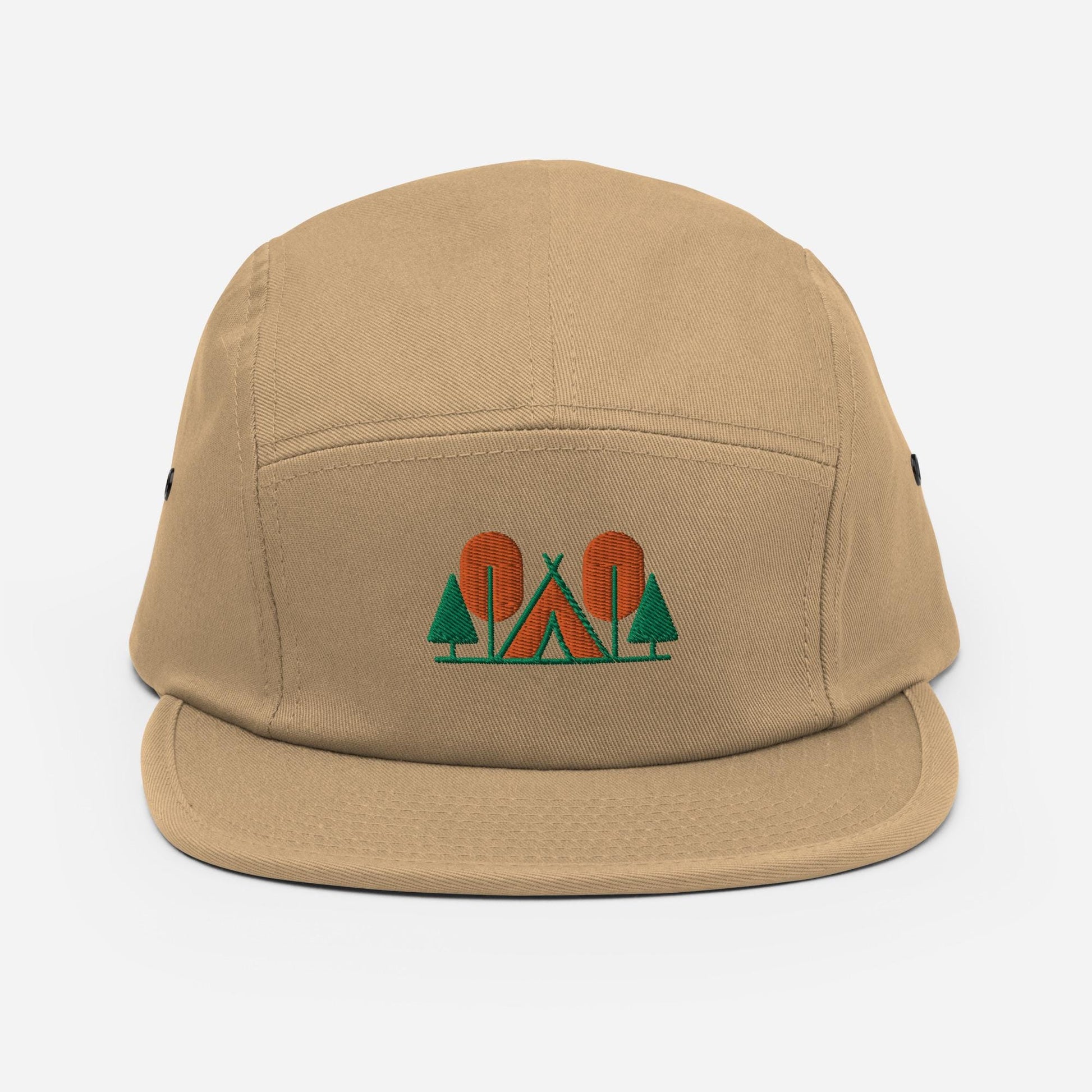 Camp Themed Five Panel Hat | Embroidered Outdoor Lover's Cap | Ideal Gift for Camping Enthusiasts & Adventures