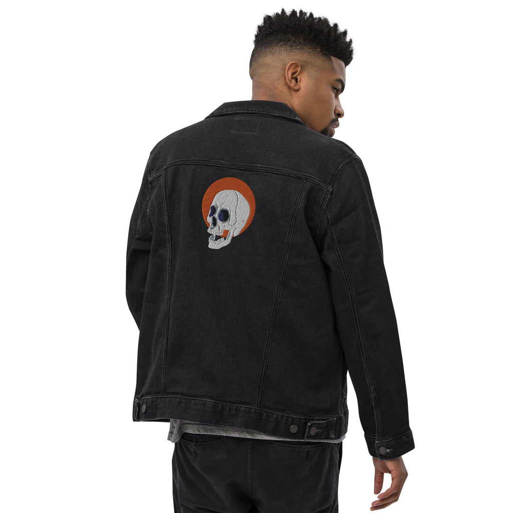 Embroidered Skull and Sun Denim Jacket | Unisex Trendy Outerwear, Unique Fashion Statement for All