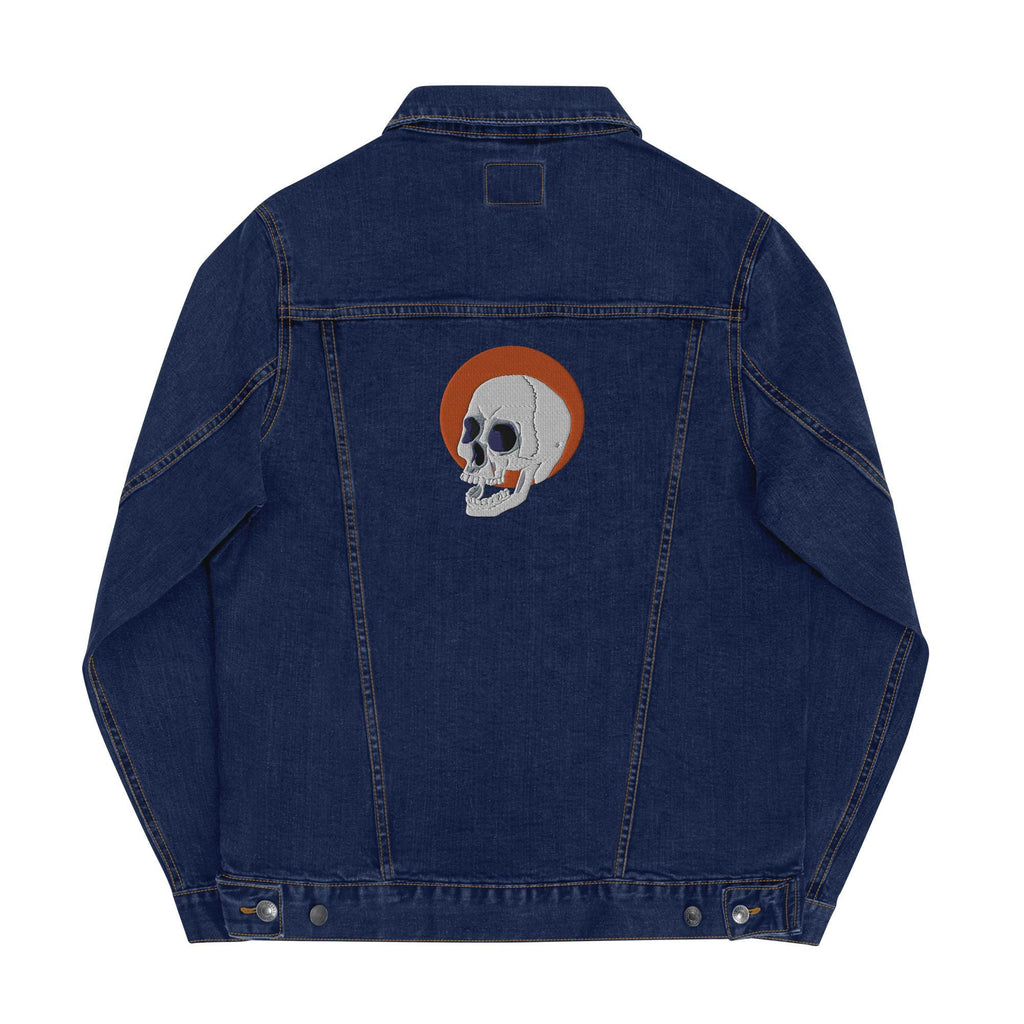 Embroidered Skull and Sun Denim Jacket | Unisex Trendy Outerwear, Unique Fashion Statement for All