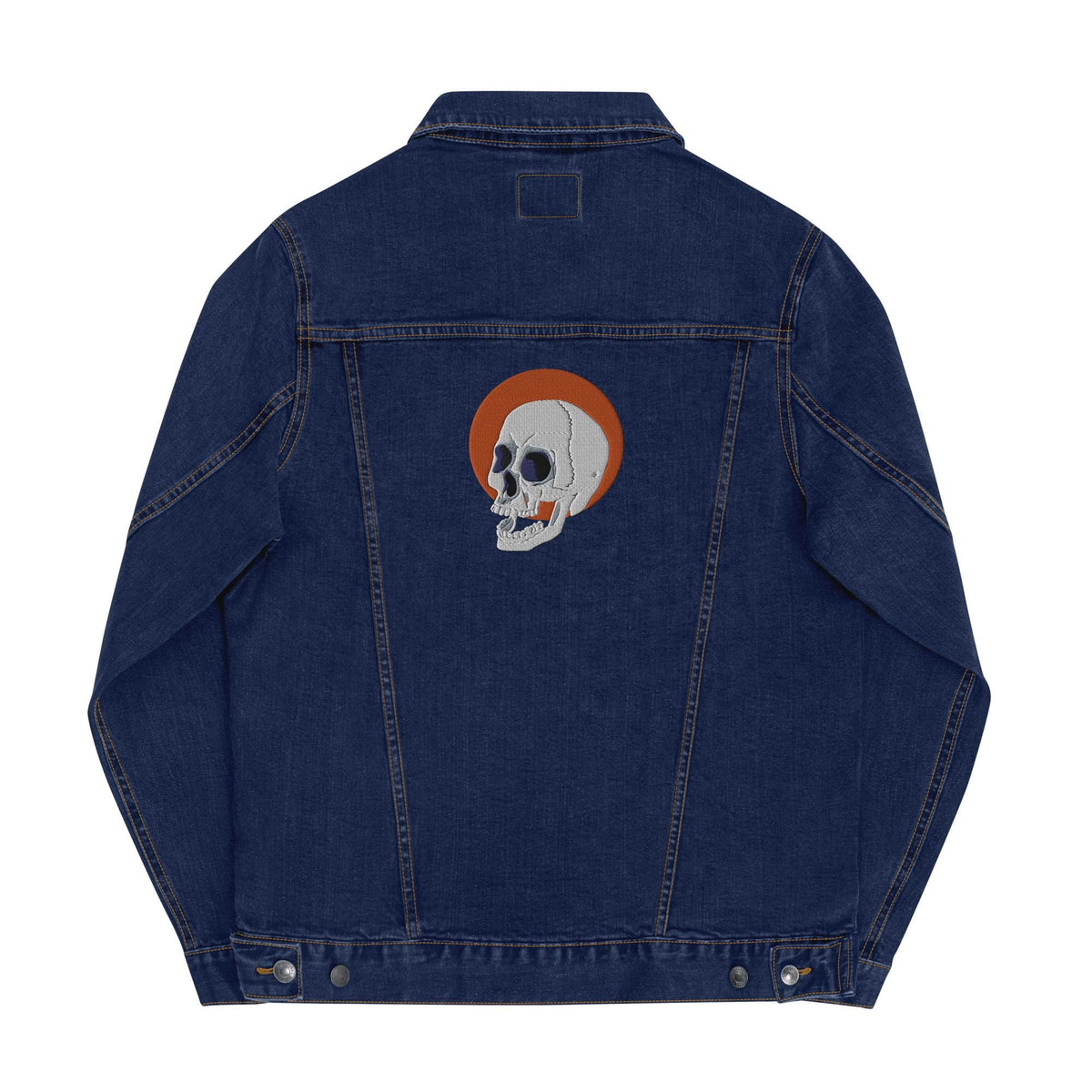 Embroidered Skull and Sun Denim Jacket | Unisex Trendy Outerwear, Unique Fashion Statement for All