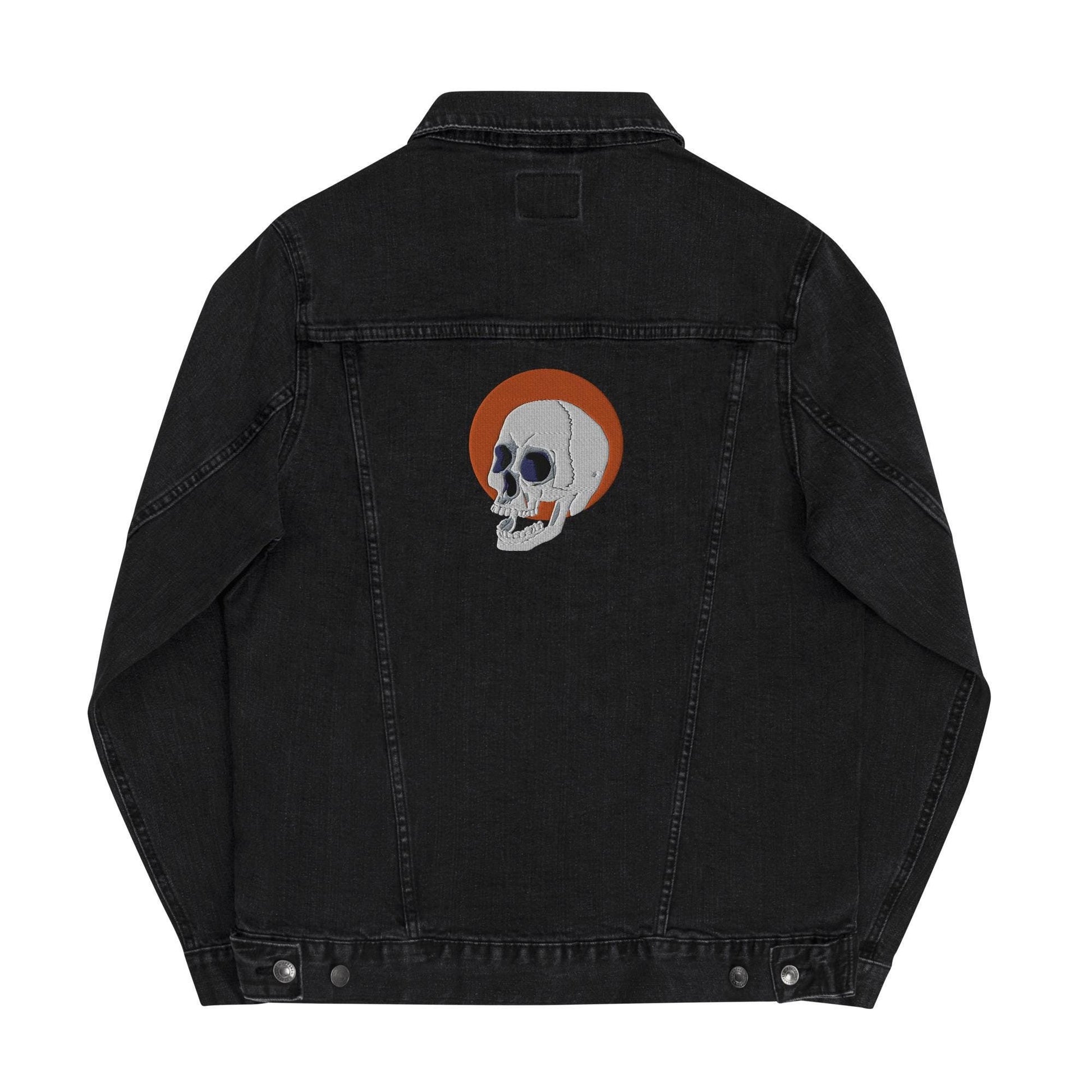 Embroidered Skull and Sun Denim Jacket | Unisex Trendy Outerwear, Unique Fashion Statement for All