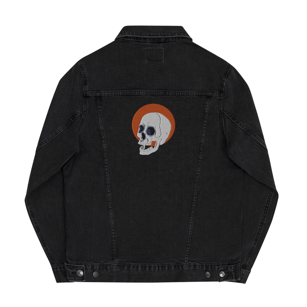 Embroidered Skull and Sun Denim Jacket | Unisex Trendy Outerwear, Unique Fashion Statement for All