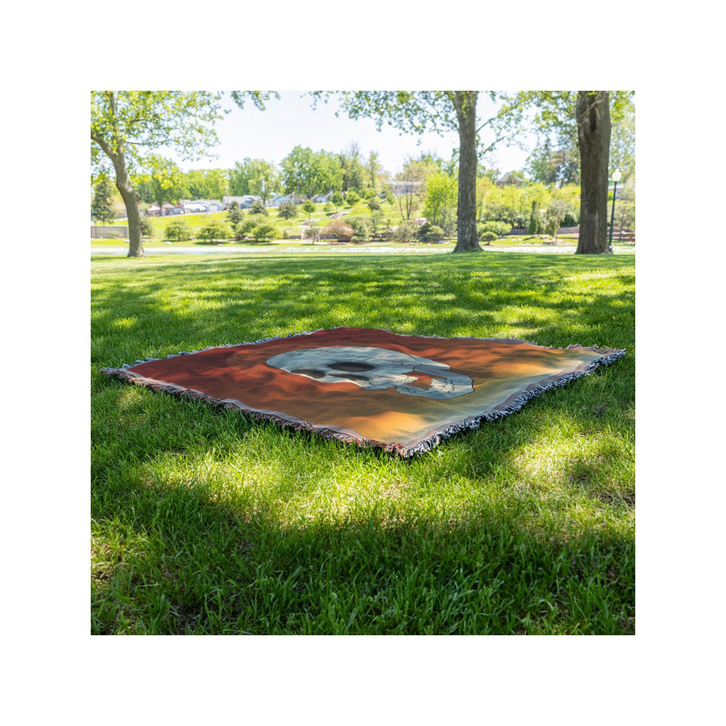 Skull and Sun Woven Blanket | Dark Decor Halloween Throw | Cozy Spooky Home Accents for Halloween Vibes