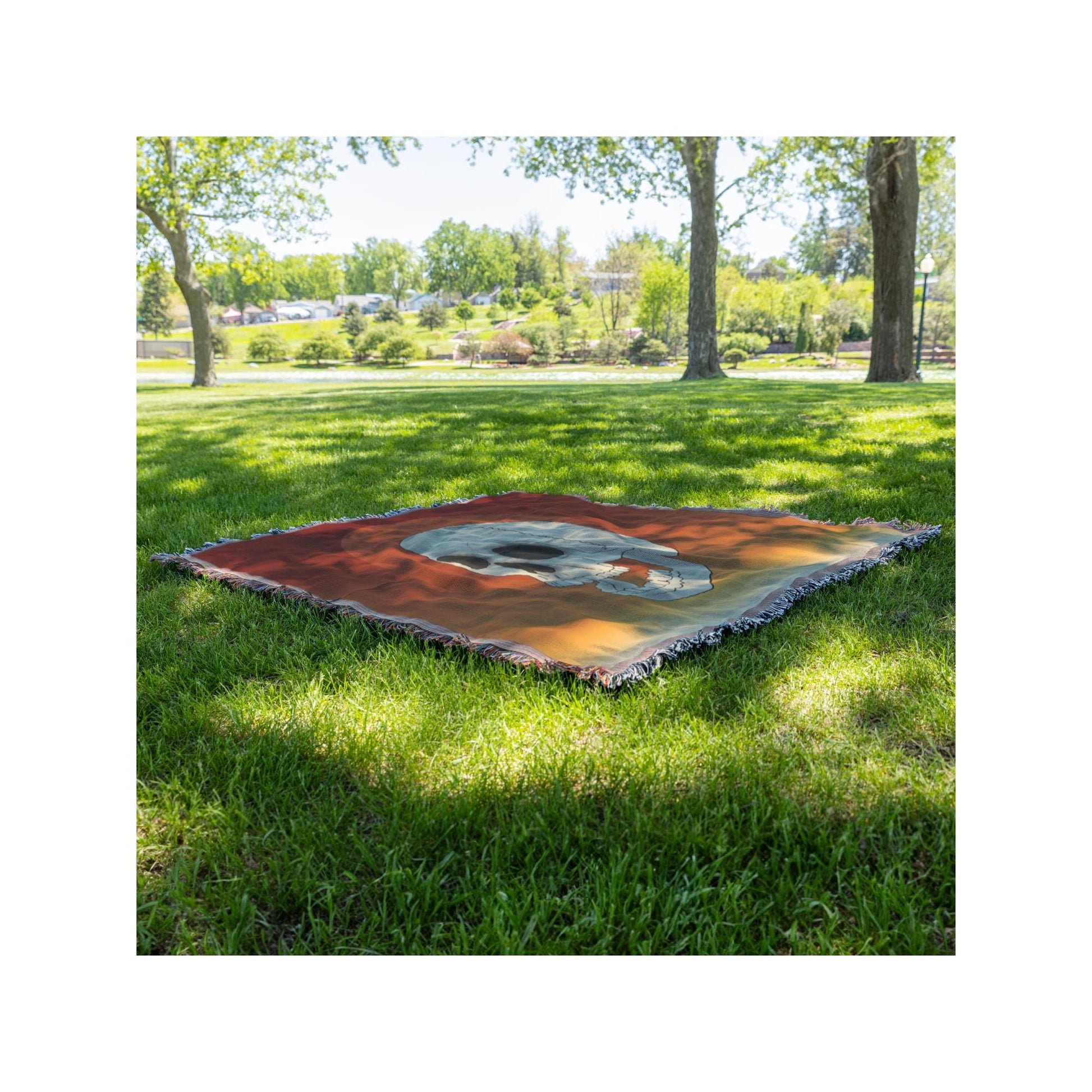 Skull and Sun Woven Blanket | Dark Decor Halloween Throw | Cozy Spooky Home Accents for Halloween Vibes