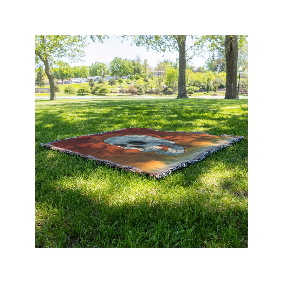 Skull and Sun Woven Blanket | Dark Decor Halloween Throw | Cozy Spooky Home Accents for Halloween Vibes