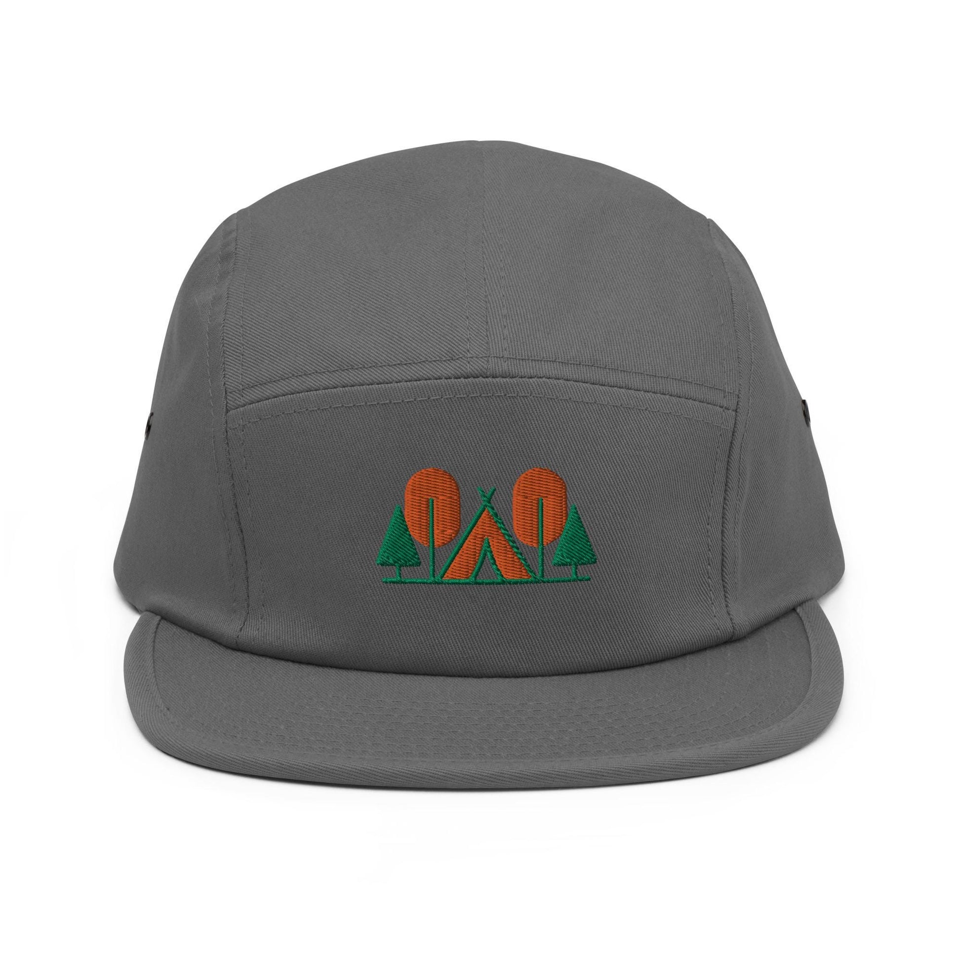 Camp Themed Five Panel Hat | Embroidered Outdoor Lover's Cap | Ideal Gift for Camping Enthusiasts & Adventures