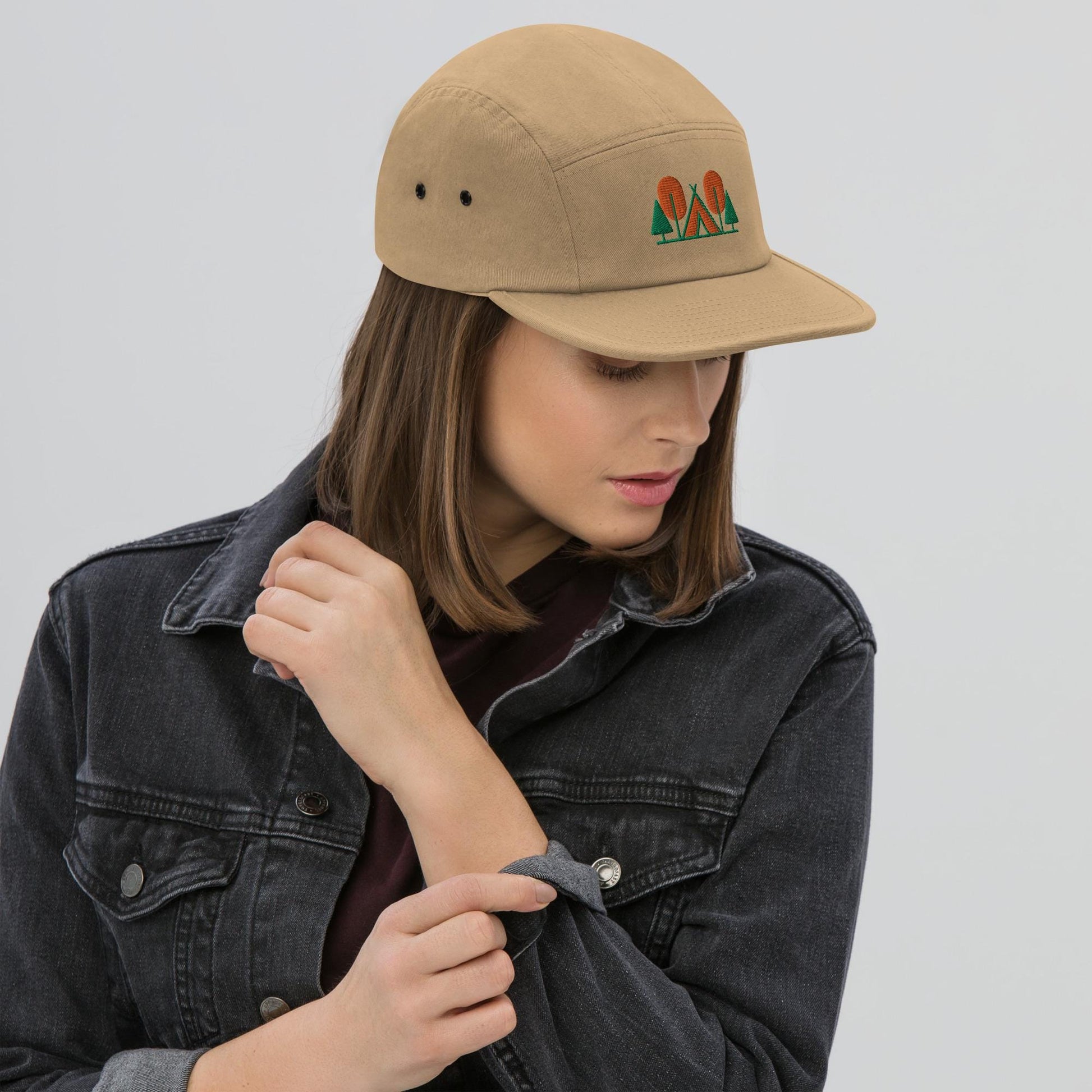 Camp Themed Five Panel Hat | Embroidered Outdoor Lover's Cap | Ideal Gift for Camping Enthusiasts & Adventures