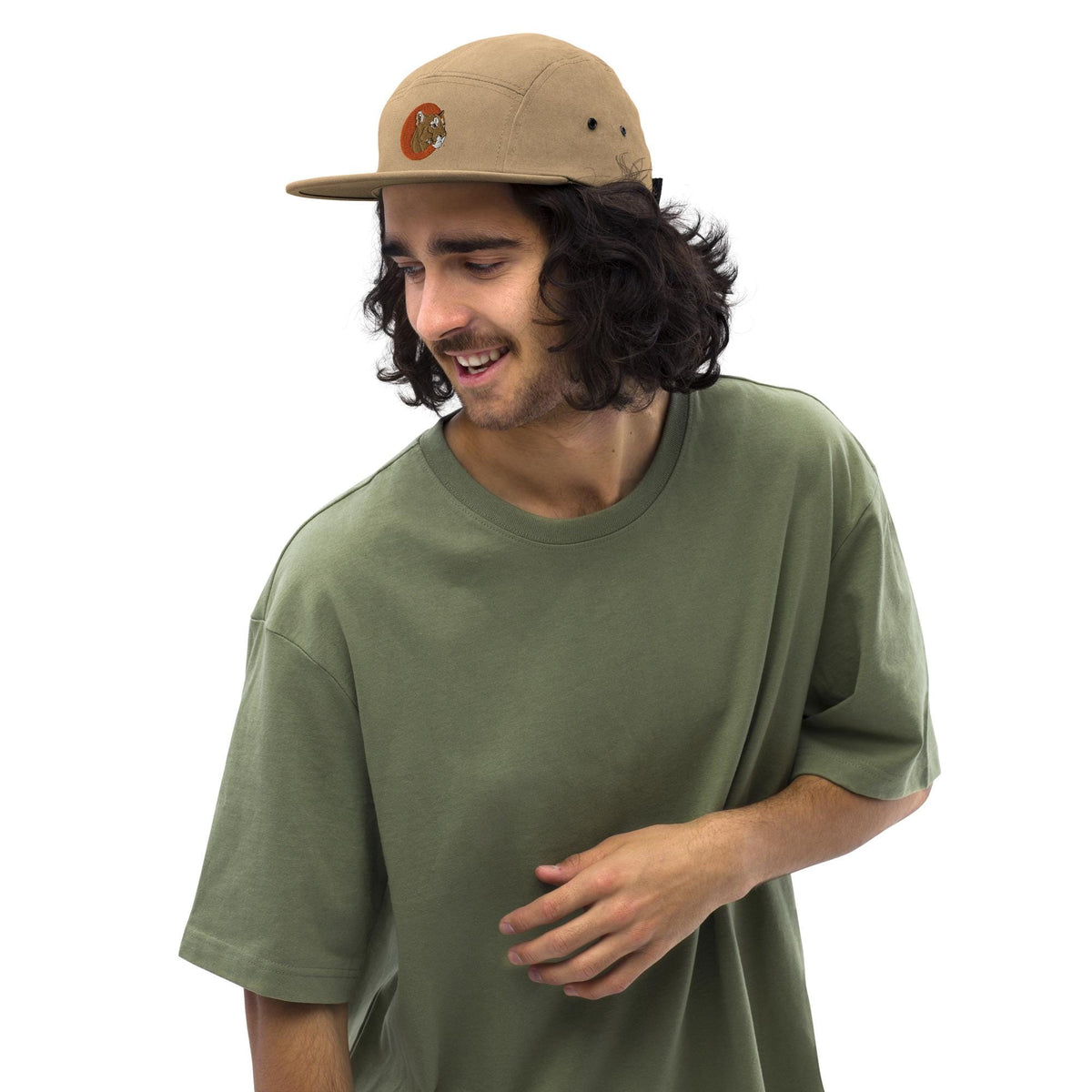 Five Panel Camp Hat | Embroidered Mountain Lion Design | Animal Print Cap for Adventure Lovers & Outdoor Enthusiasts