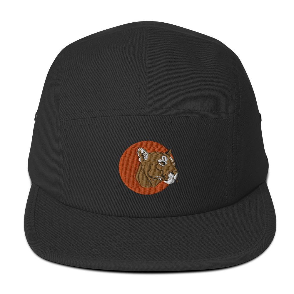 Five Panel Camp Hat | Embroidered Mountain Lion Design | Animal Print Cap for Adventure Lovers & Outdoor Enthusiasts