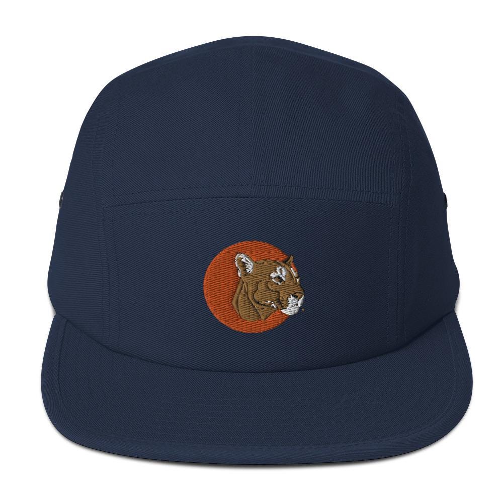 Five Panel Camp Hat | Embroidered Mountain Lion Design | Animal Print Cap for Adventure Lovers & Outdoor Enthusiasts