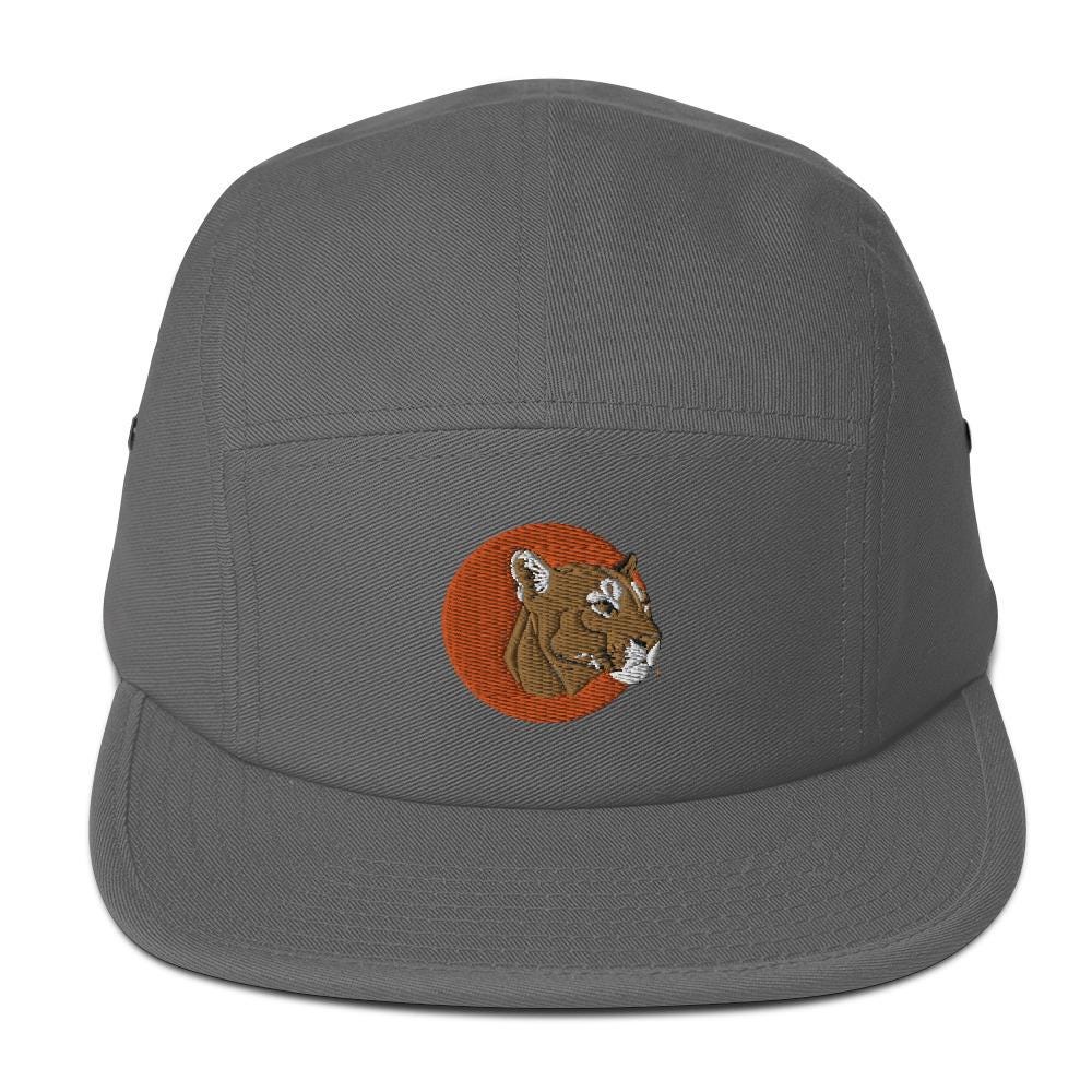 Five Panel Camp Hat | Embroidered Mountain Lion Design | Animal Print Cap for Adventure Lovers & Outdoor Enthusiasts